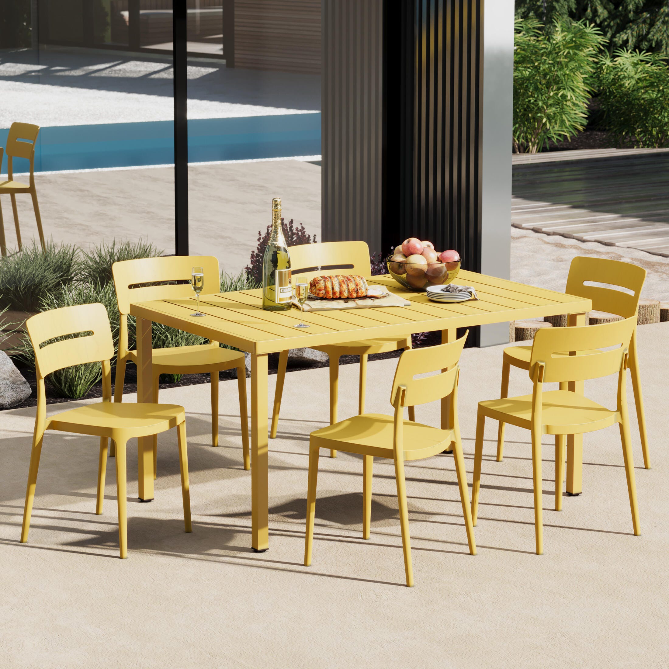 Westin Furniture Meadow Solid Outdoor Dining Table and 6 Chairs, Yellow, rollover