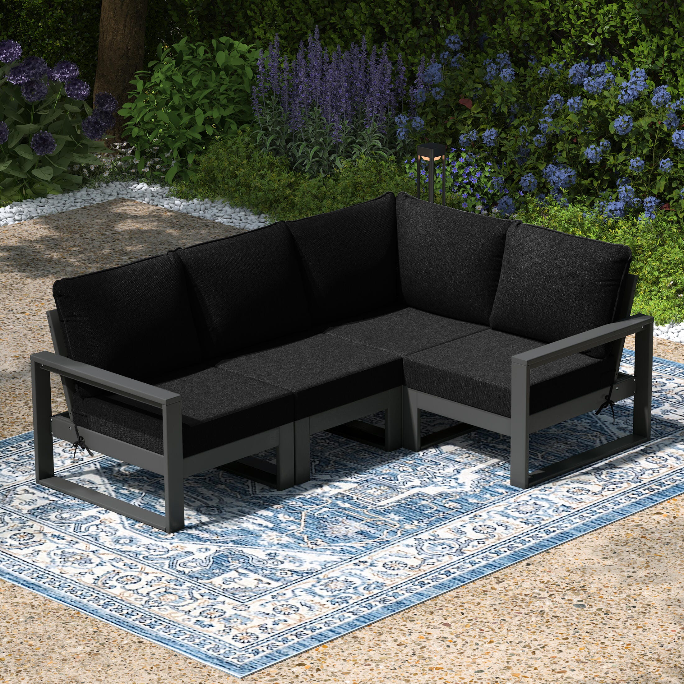 Westin Furniture Endless 4-Piece Outdoor Sectional Sofa, Black, rollover
