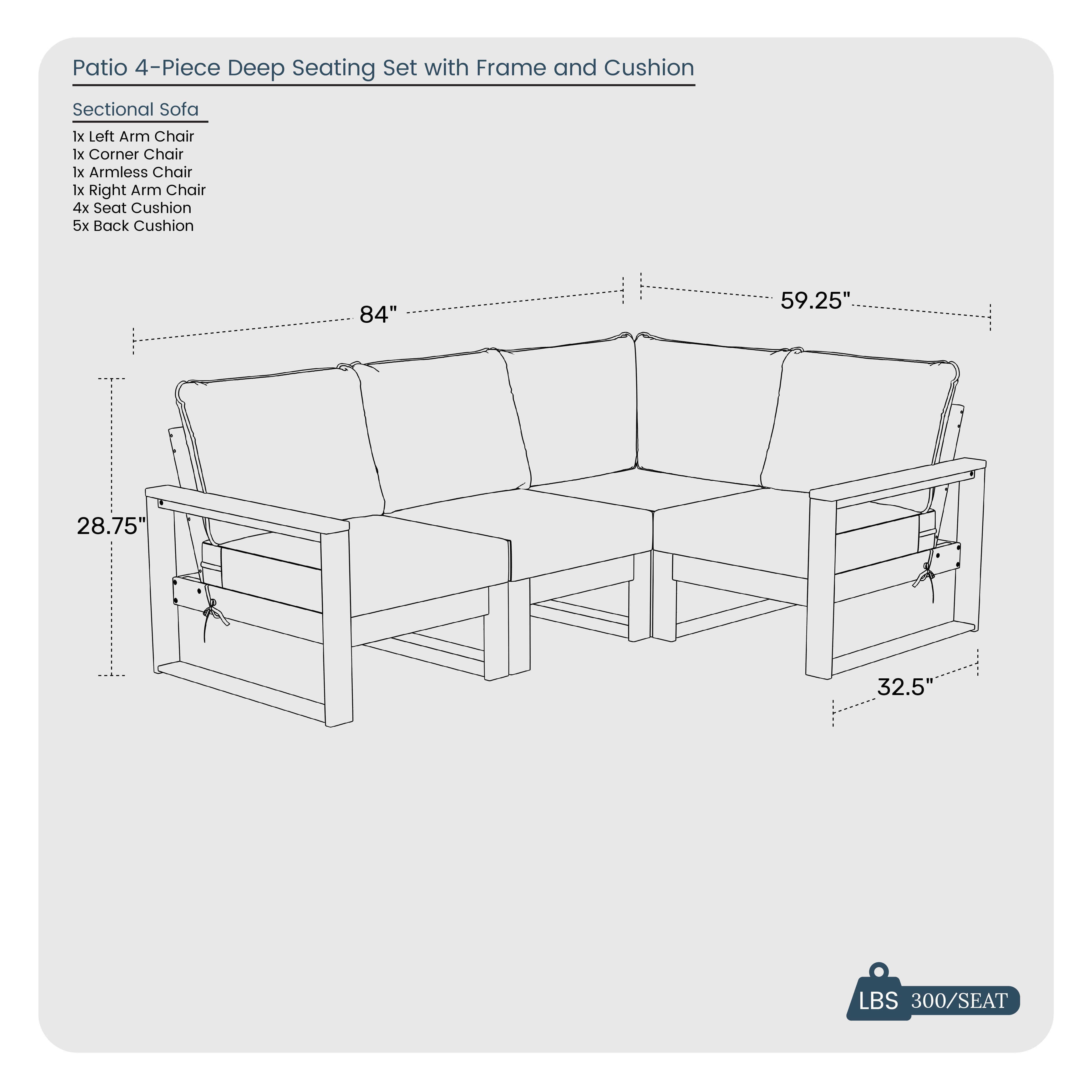 Westin Furniture Endless 4-Piece Outdoor Sectional Sofa, Black, large