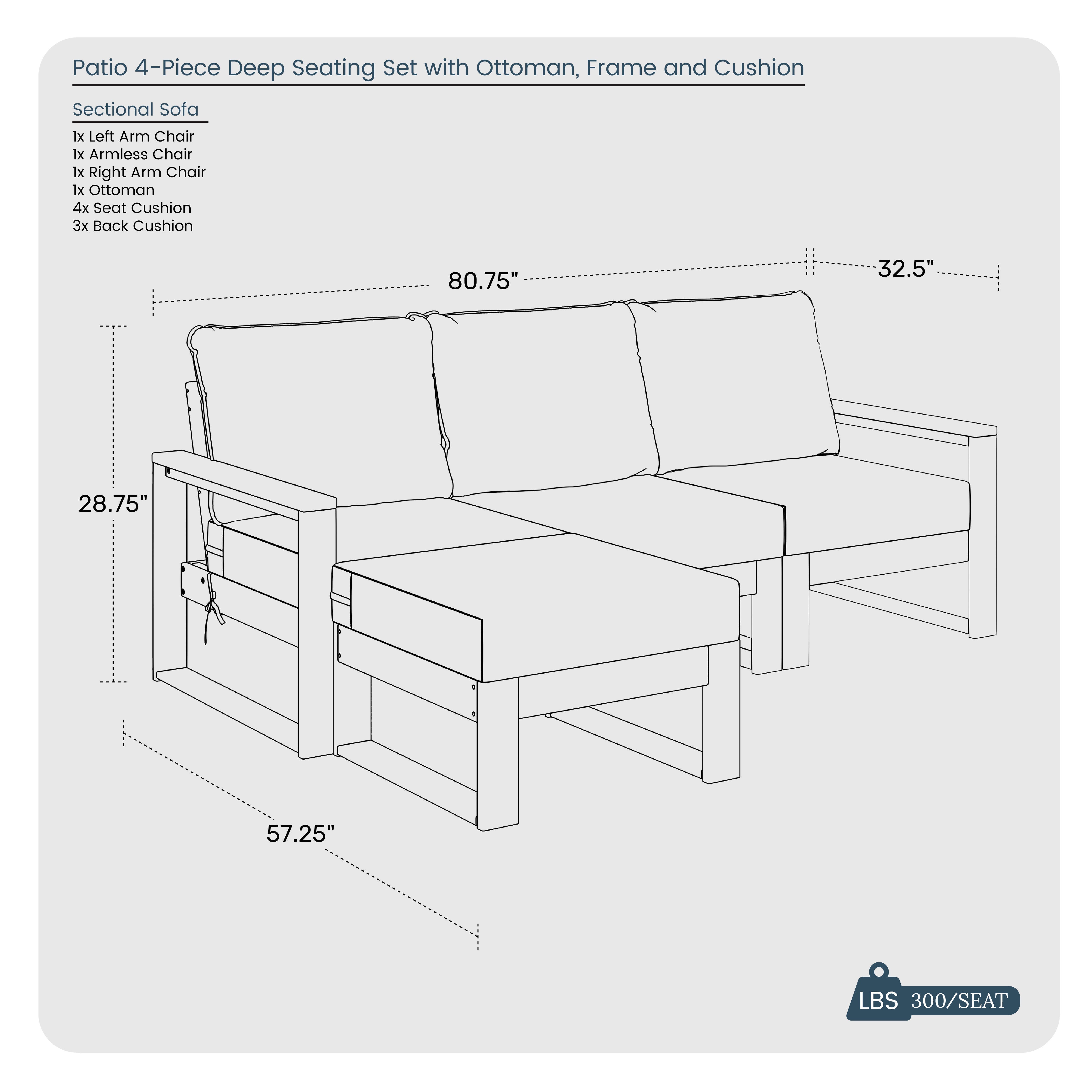 Westin Furniture Endless 4-Piece Outdoor Sectional Set, Black, large