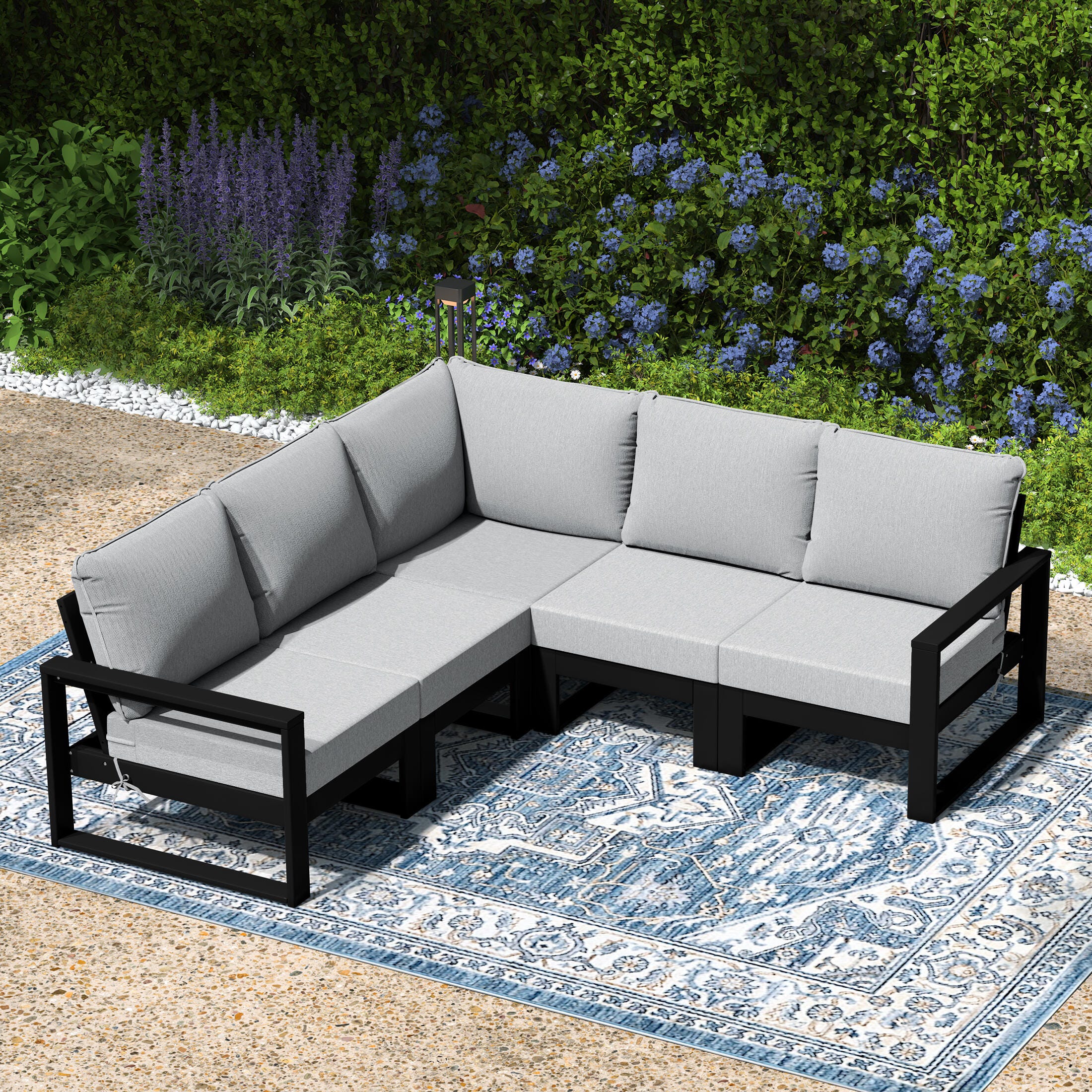 Westin Furniture Endless 5-Piece Outdoor Sectional Sofa, Light Gray, large
