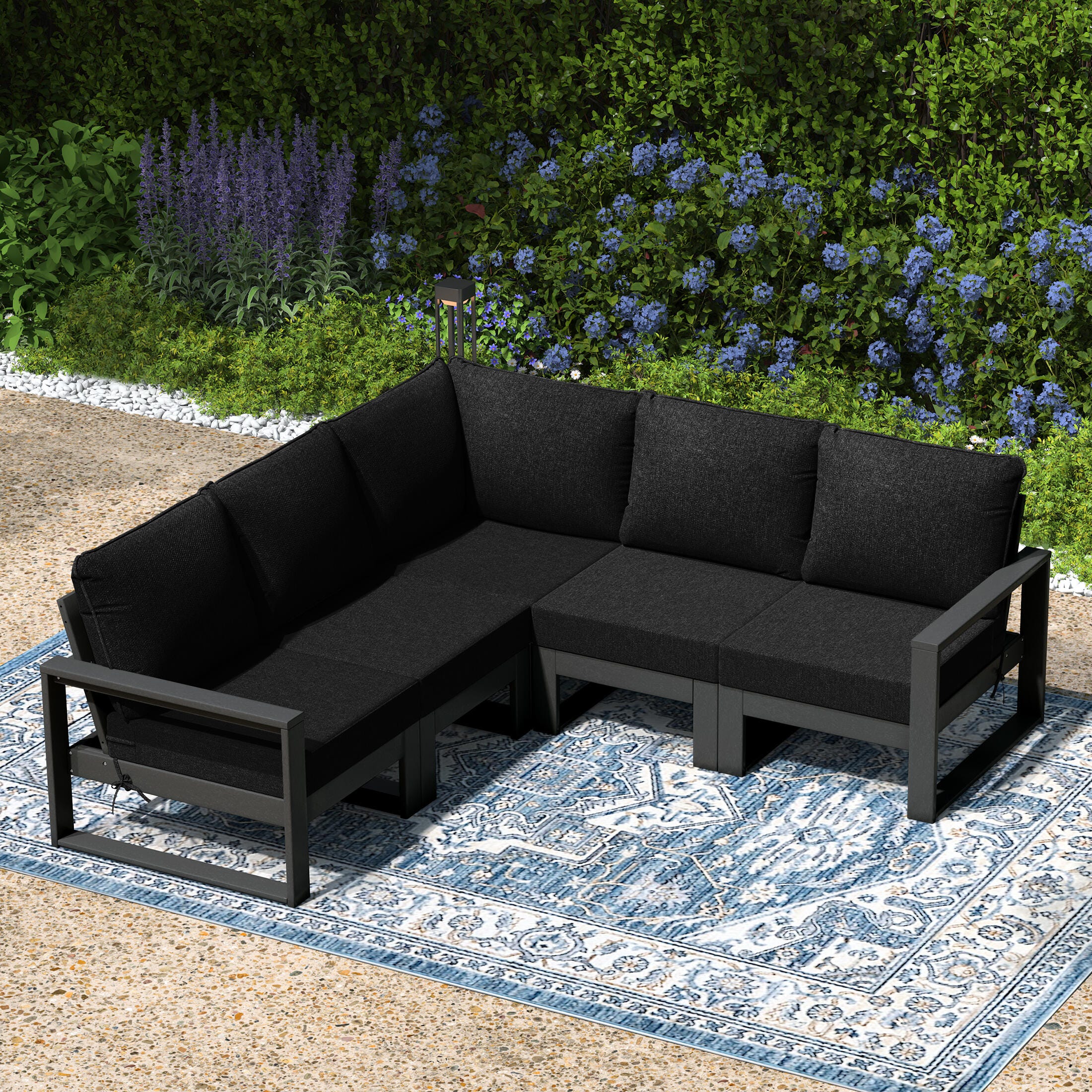 Westin Furniture Endless 5-Piece Outdoor Sectional Sofa, Black, large