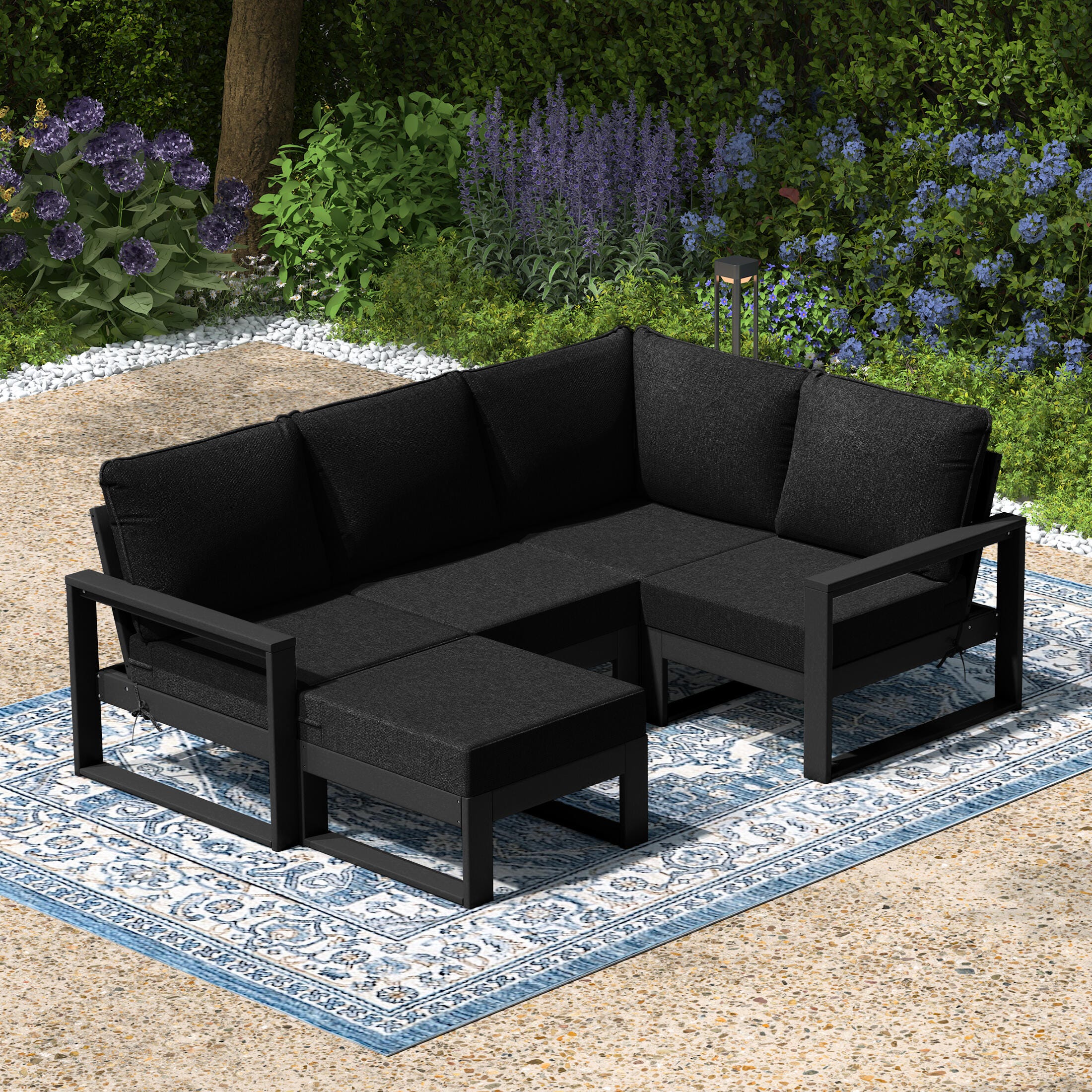 Westin Furniture Endless Solid 4-Piece Outdoor Sectional Set, Charcoal Black, rollover