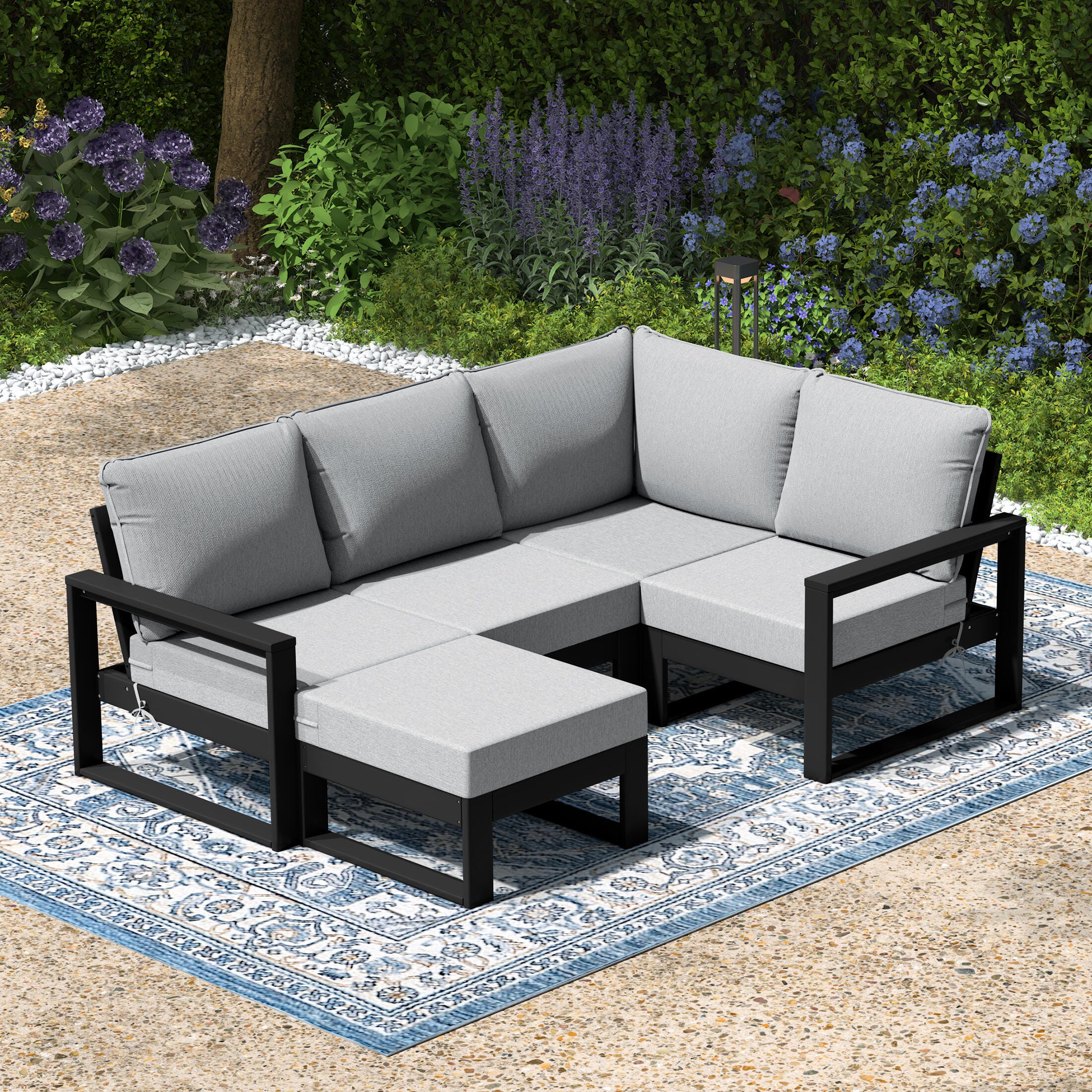 Westin Furniture Endless Solid 4-Piece Outdoor Sectional Set, Light Gray, large