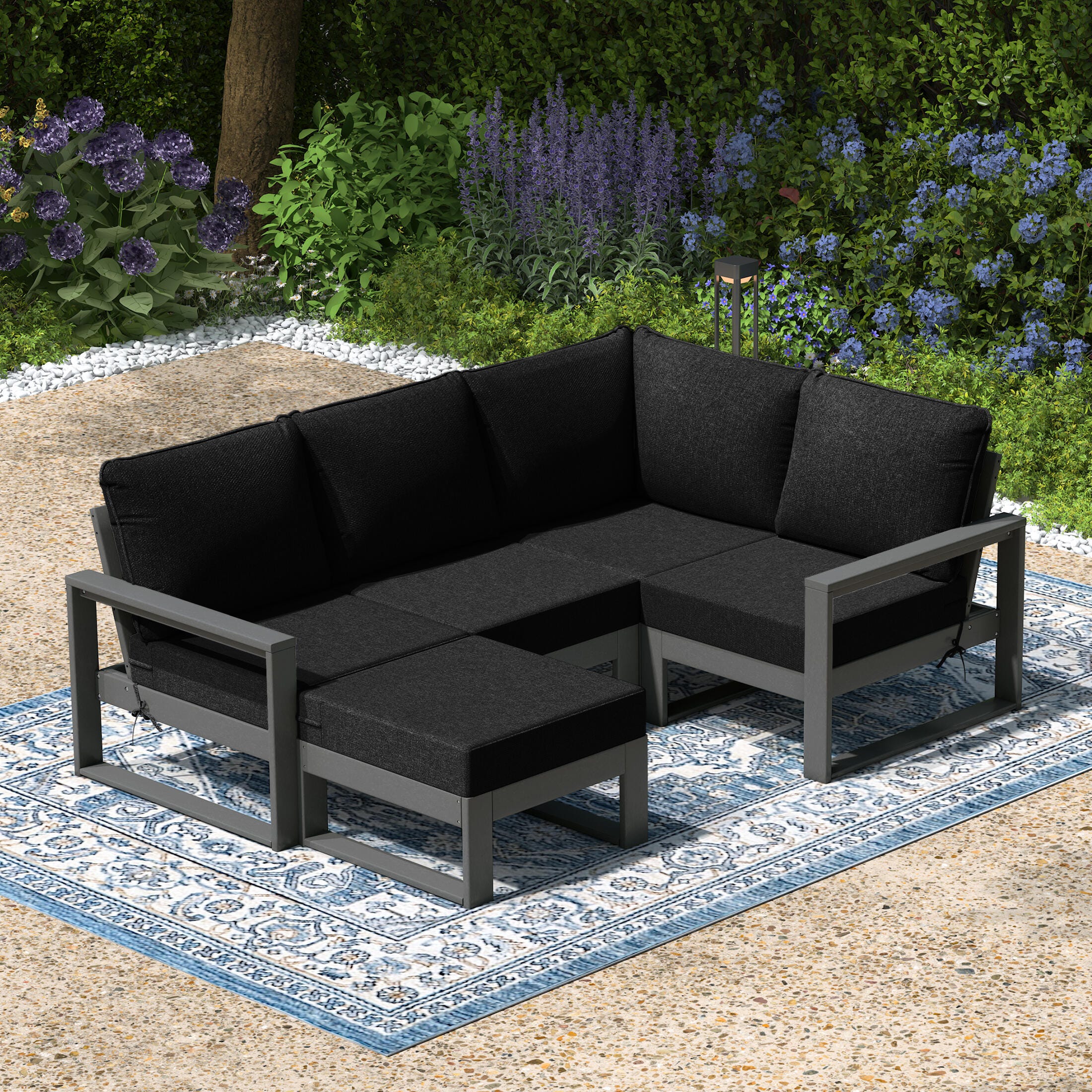 Westin Furniture Endless Solid 4-Piece Outdoor Sectional Set, Black, large