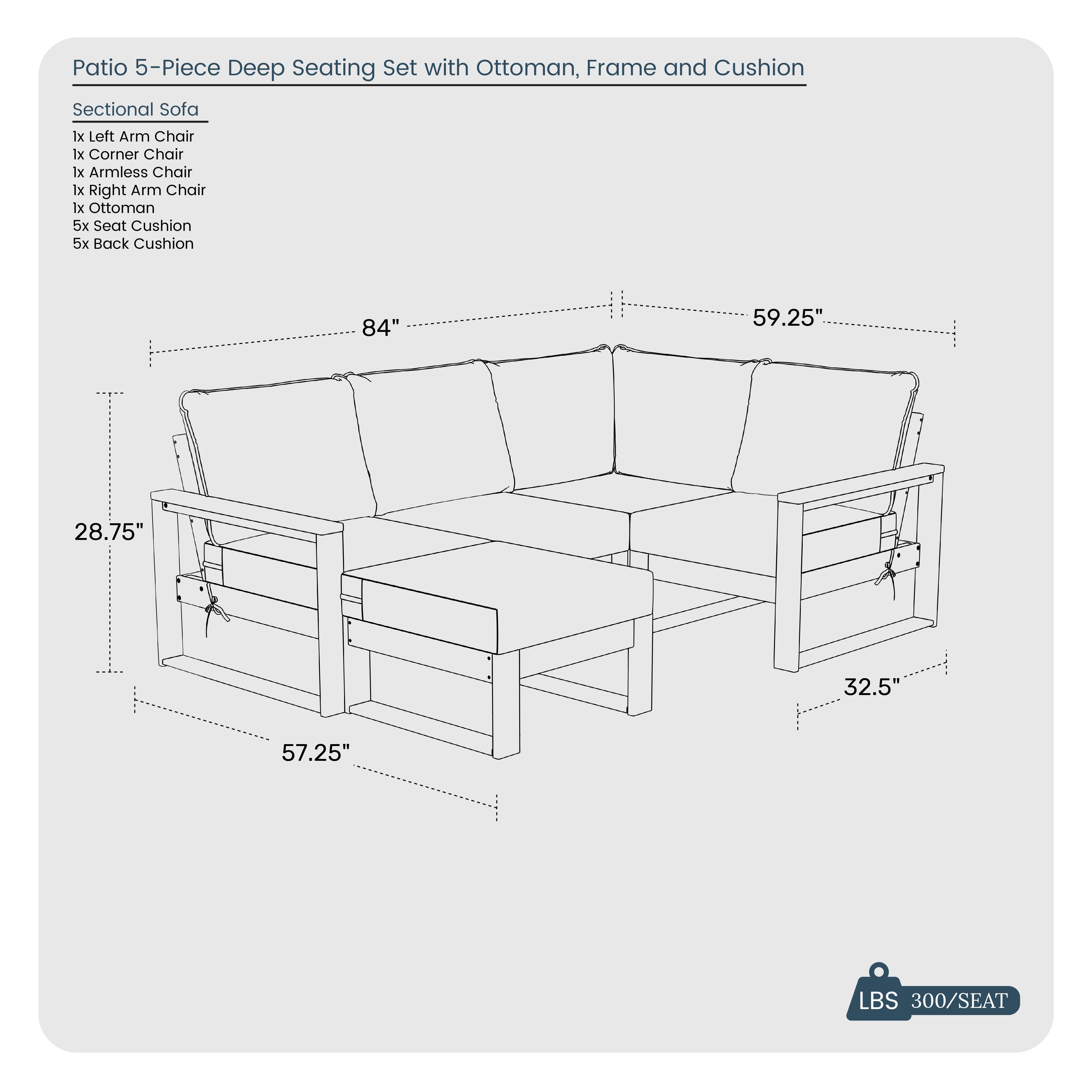 Westin Furniture Endless Solid 4-Piece Outdoor Sectional Set, Black, large