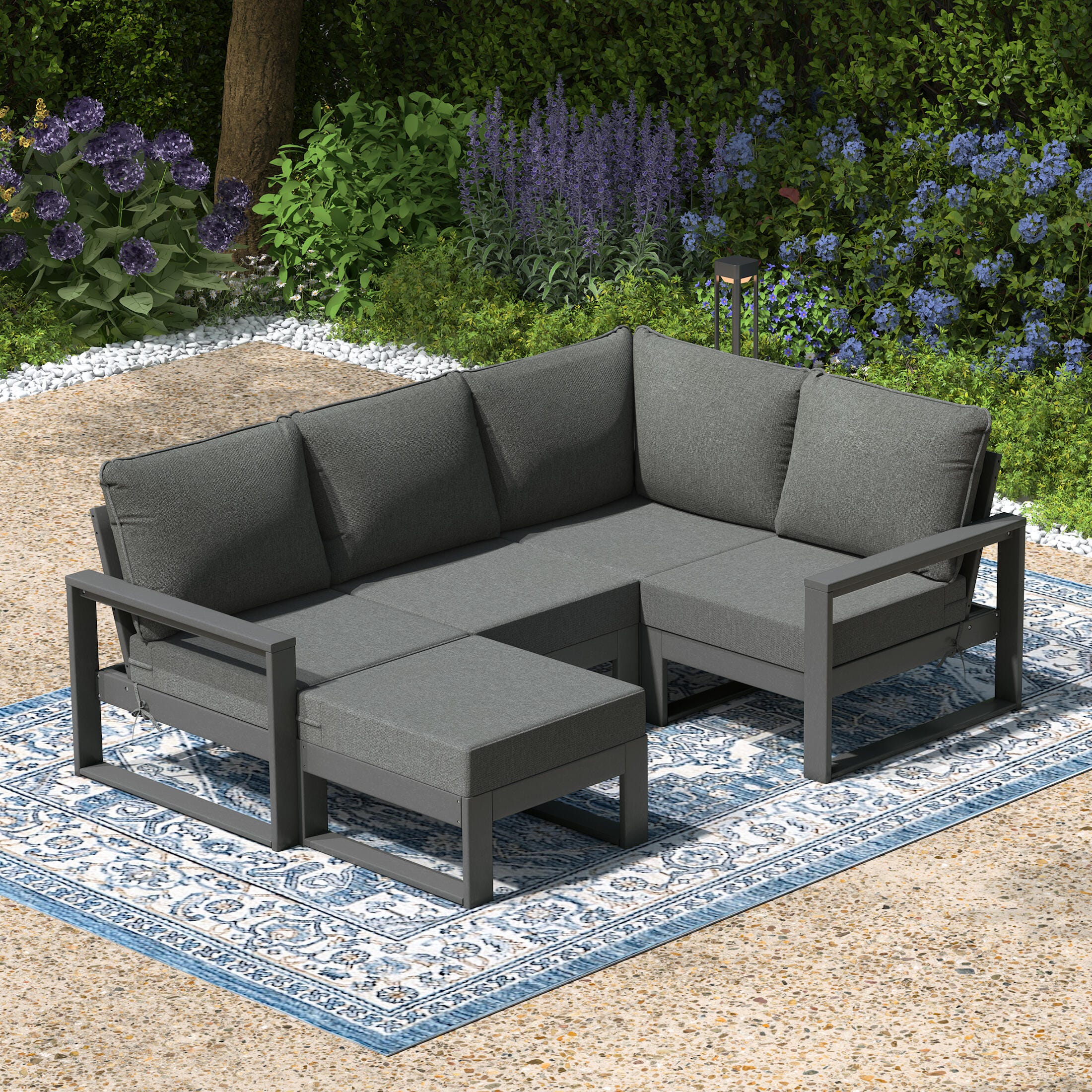 Westin Furniture Endless Solid 4-Piece Outdoor Sectional Set, Dark Gray, large