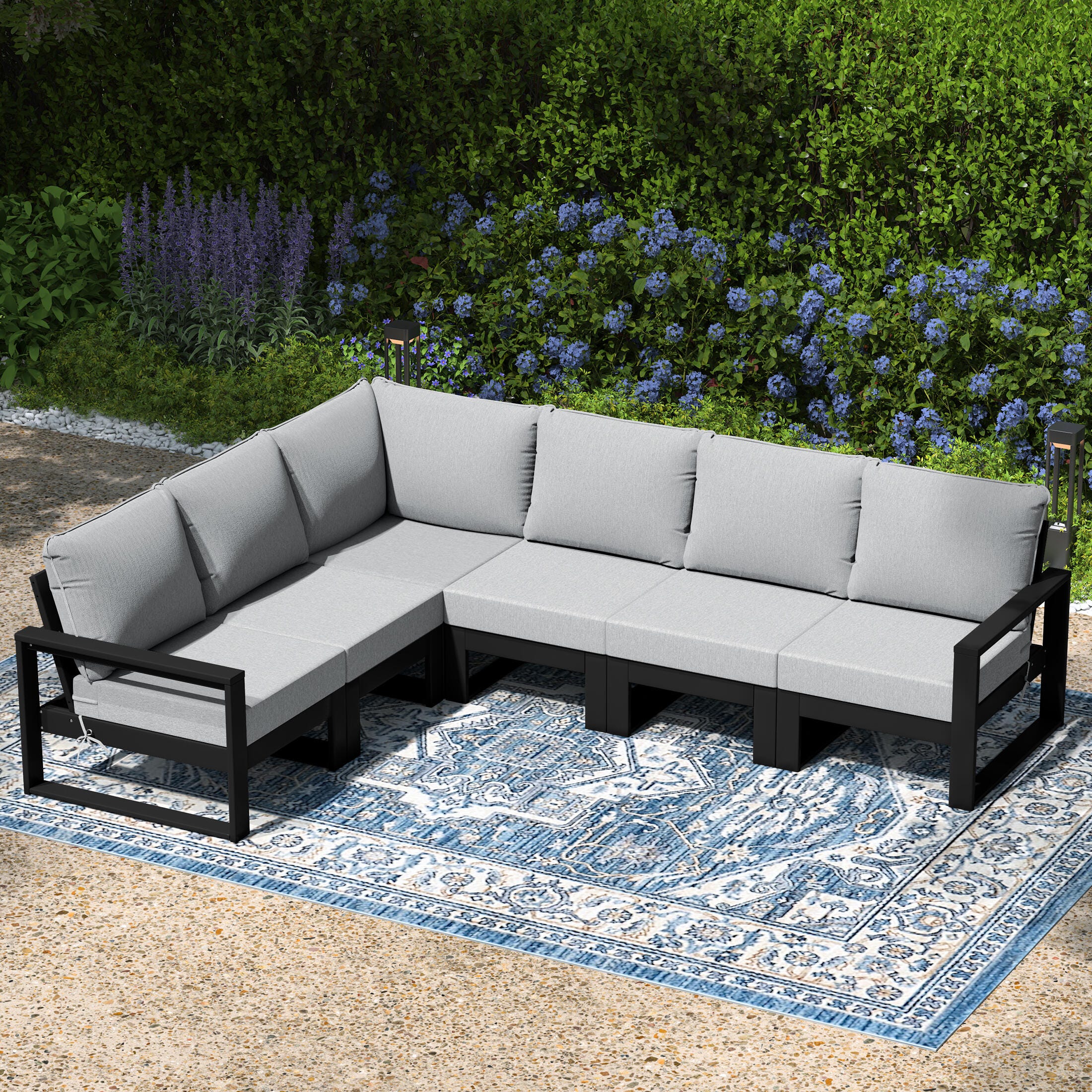 Westin Furniture Endless 6-Piece Outdoor Sectional Sofa, Light Gray, large