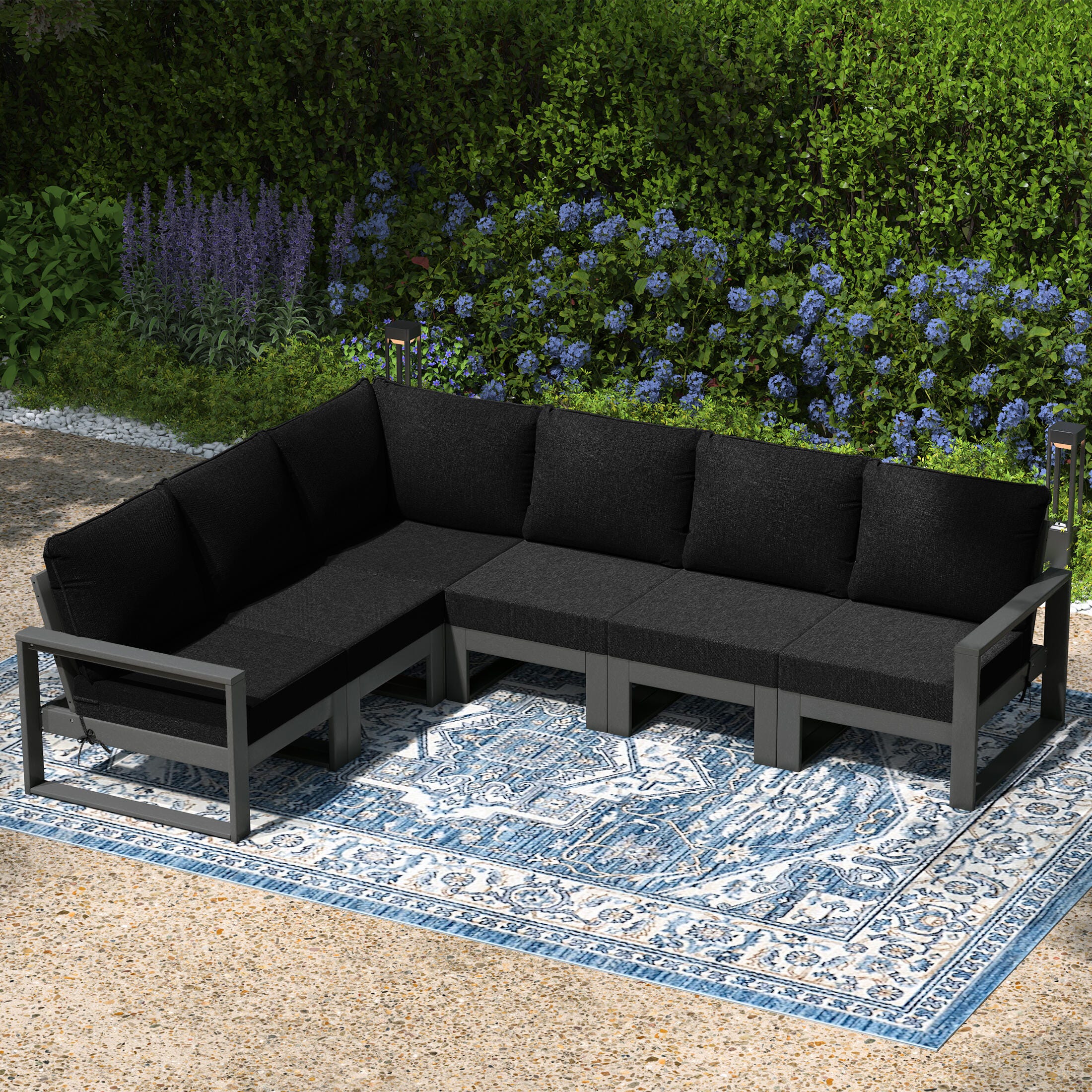 Westin Furniture Endless 6-Piece Outdoor Sectional Sofa, Black, large