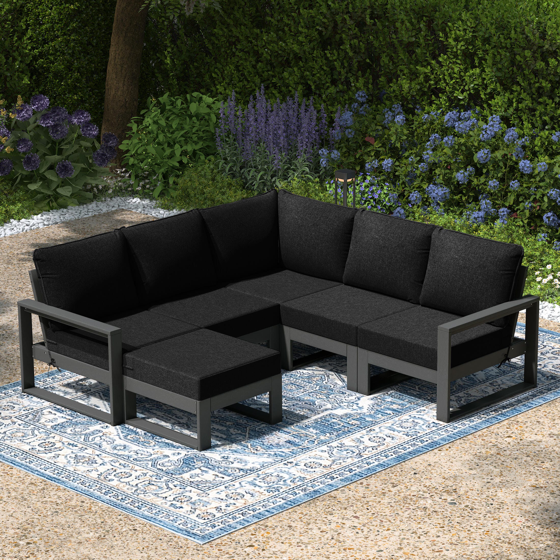 Westin Furniture Endless 6-Piece Outdoor Sectional Set, Black, rollover