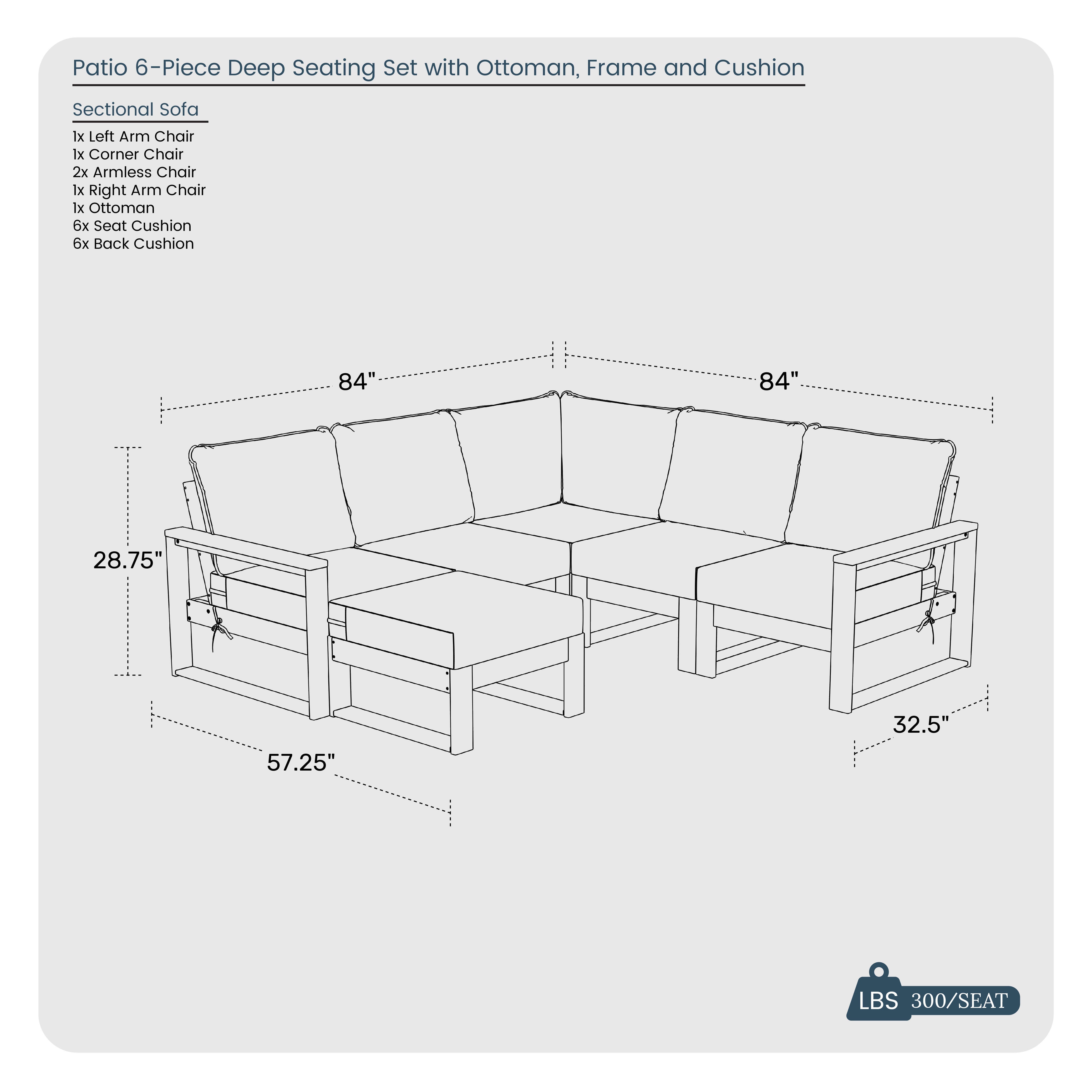 Westin Furniture Endless 6-Piece Outdoor Sectional Set, Gray, large