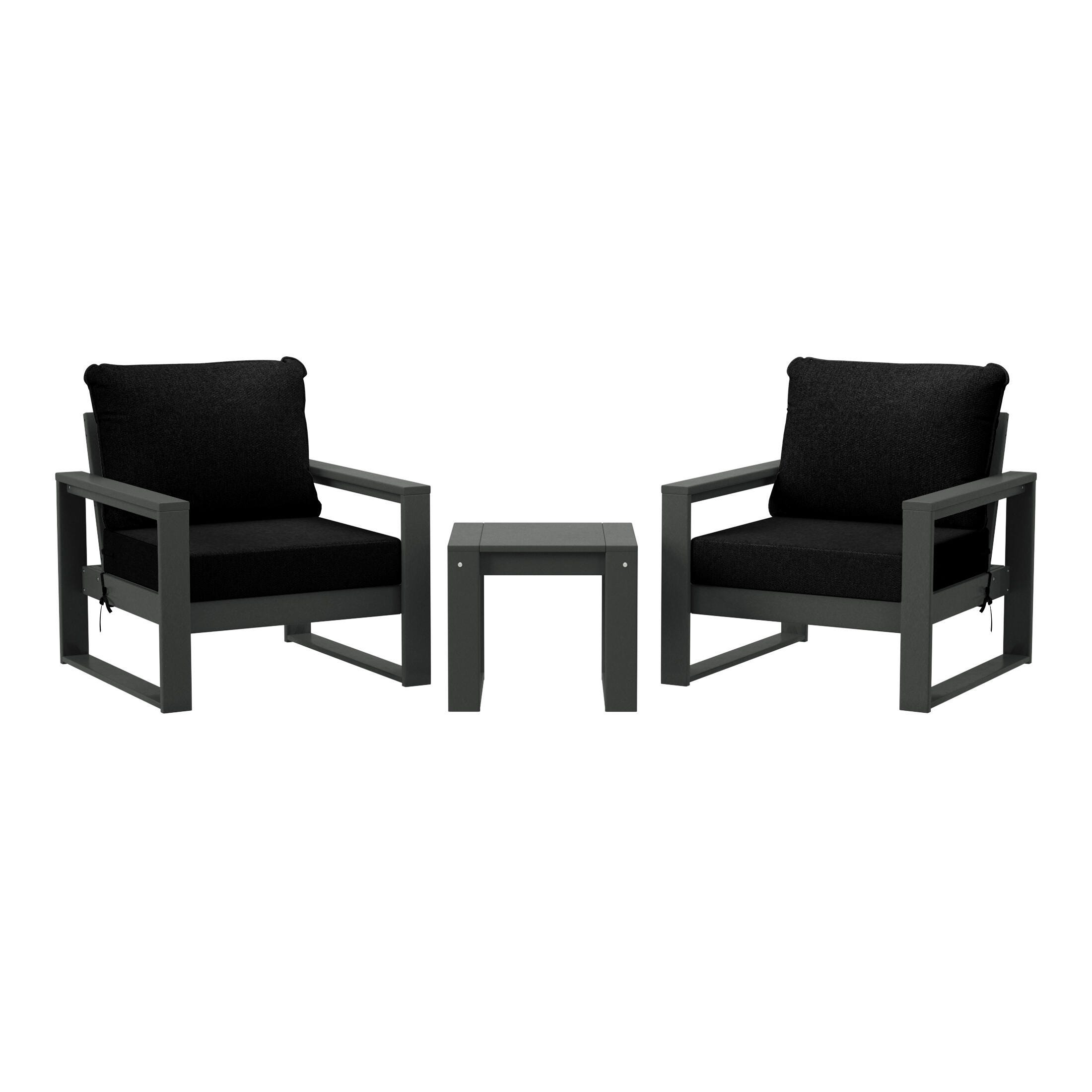 Westin Furniture Endless Outdoor 2 Lounge Chair with Side Table, Black, large