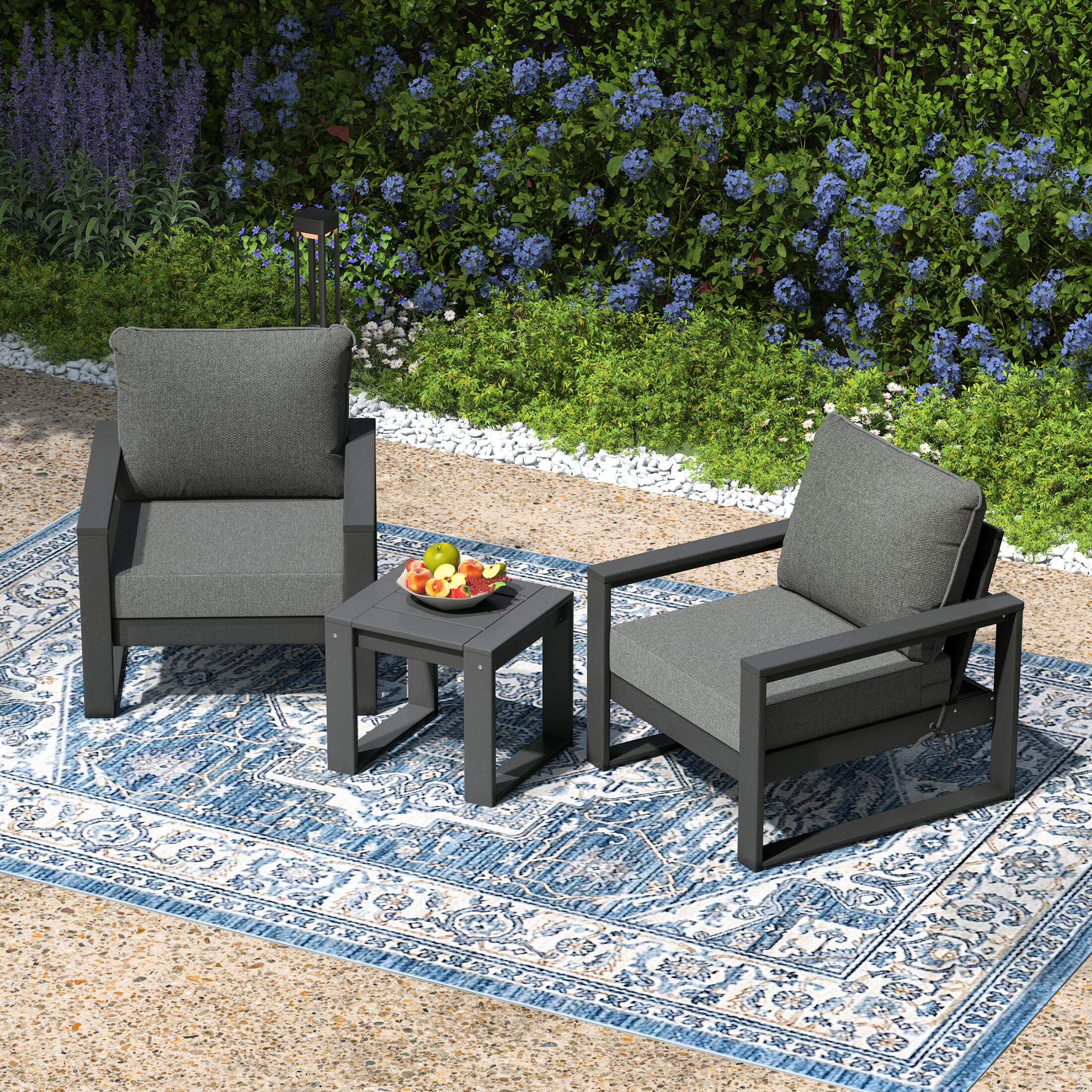 Westin Furniture Endless Outdoor 2 Lounge Chair with Side Table, Charcoal Gray, rollover