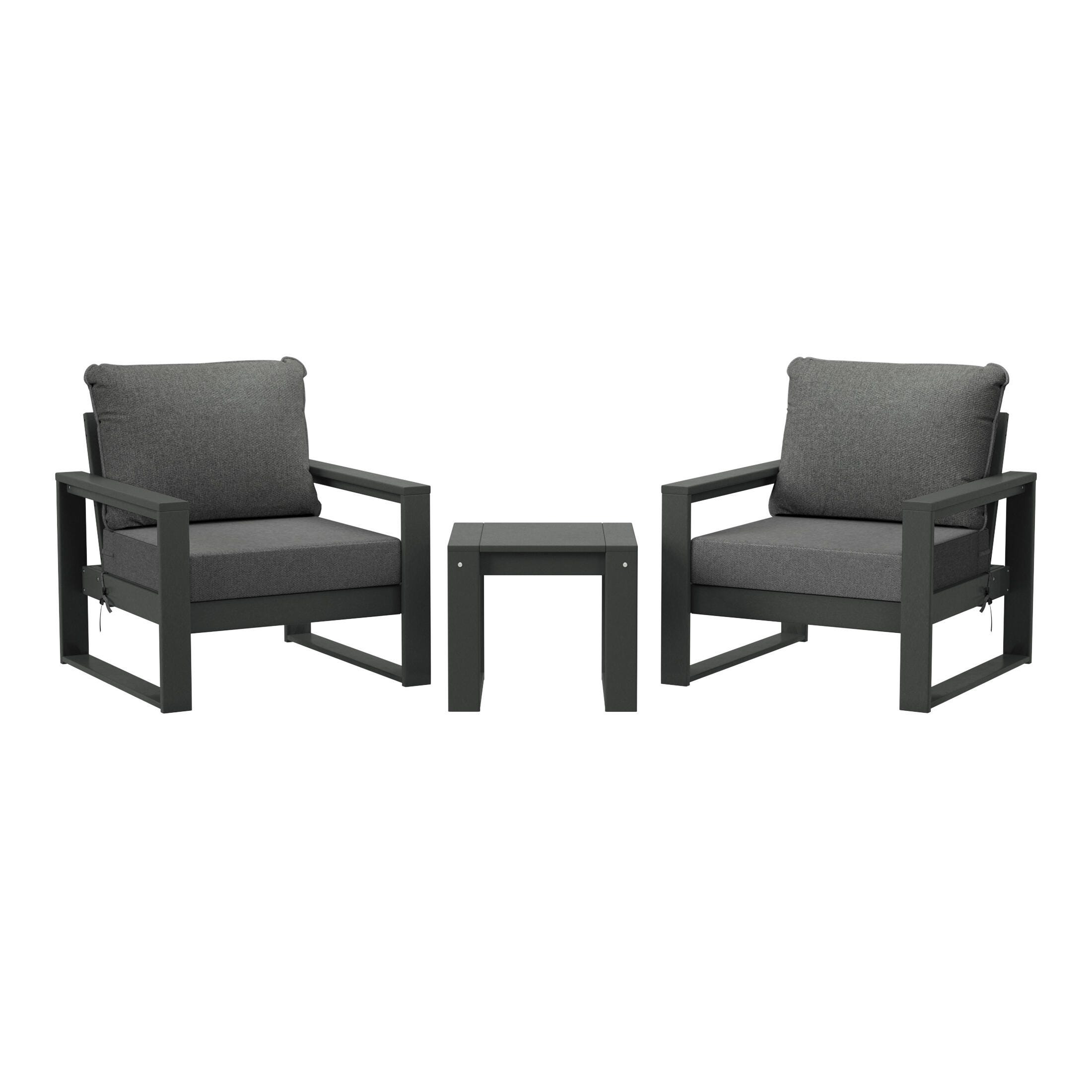 Westin Furniture Endless Outdoor 2 Lounge Chair with Side Table, Charcoal Gray, large