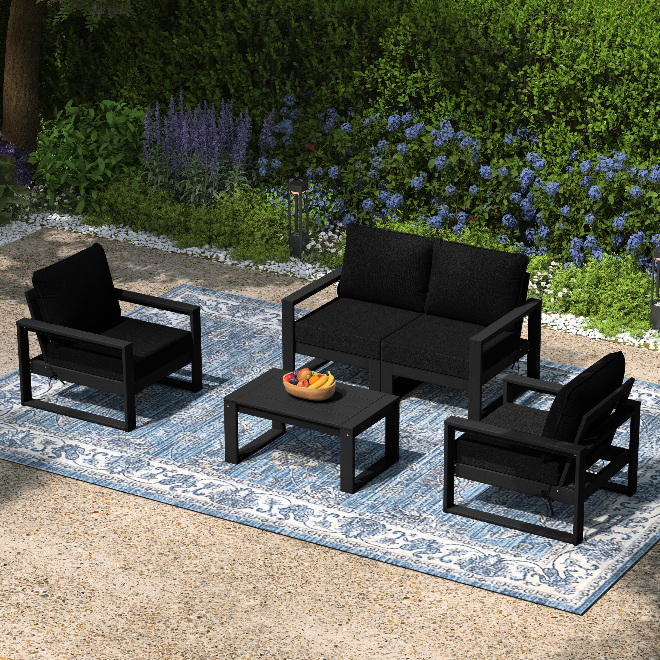 Westin Furniture Endless Solid Outdoor Sofa and 2 Chairs with Coffee Table, Black, rollover