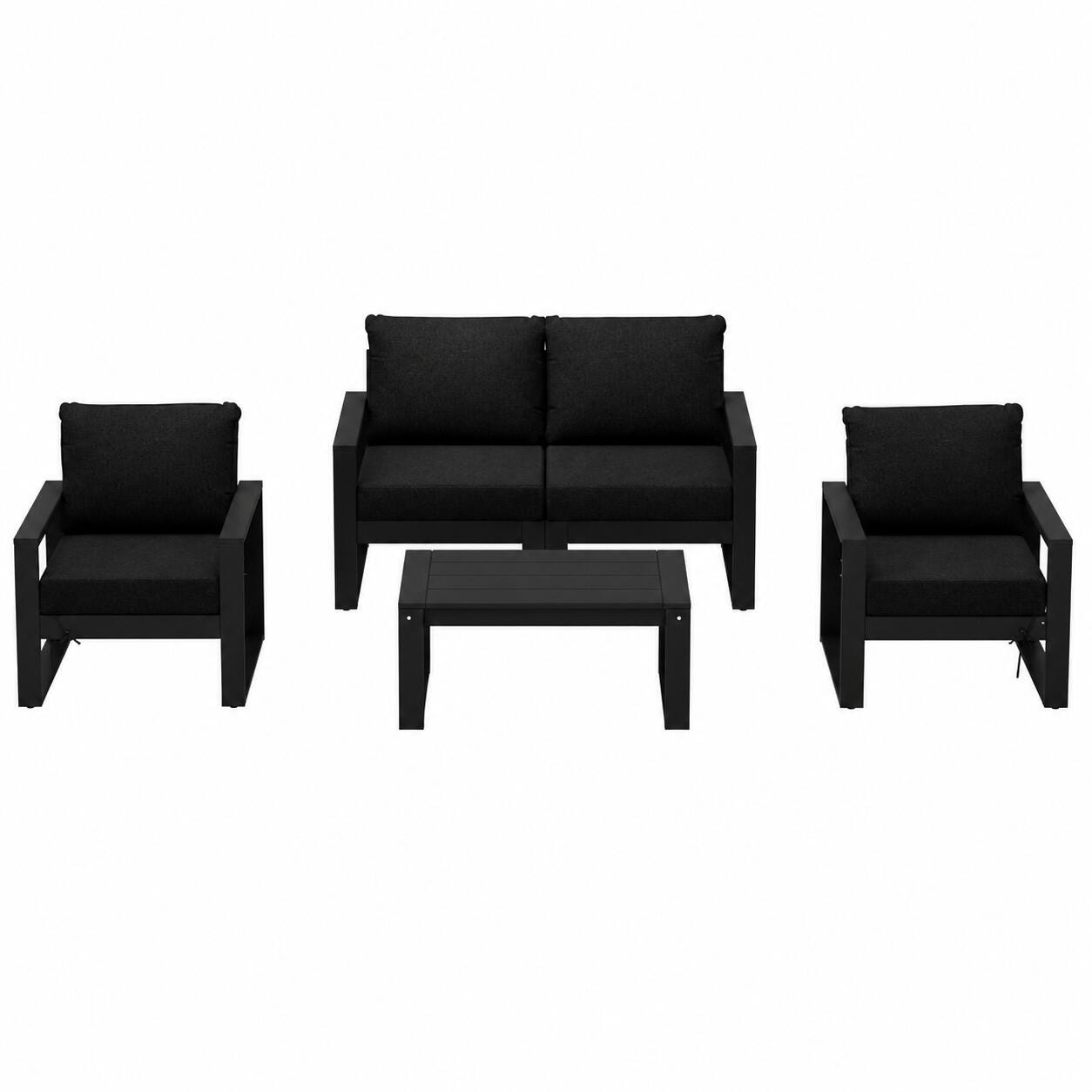 Westin Furniture Endless Solid Outdoor Sofa and 2 Chairs with Coffee Table, Black, large