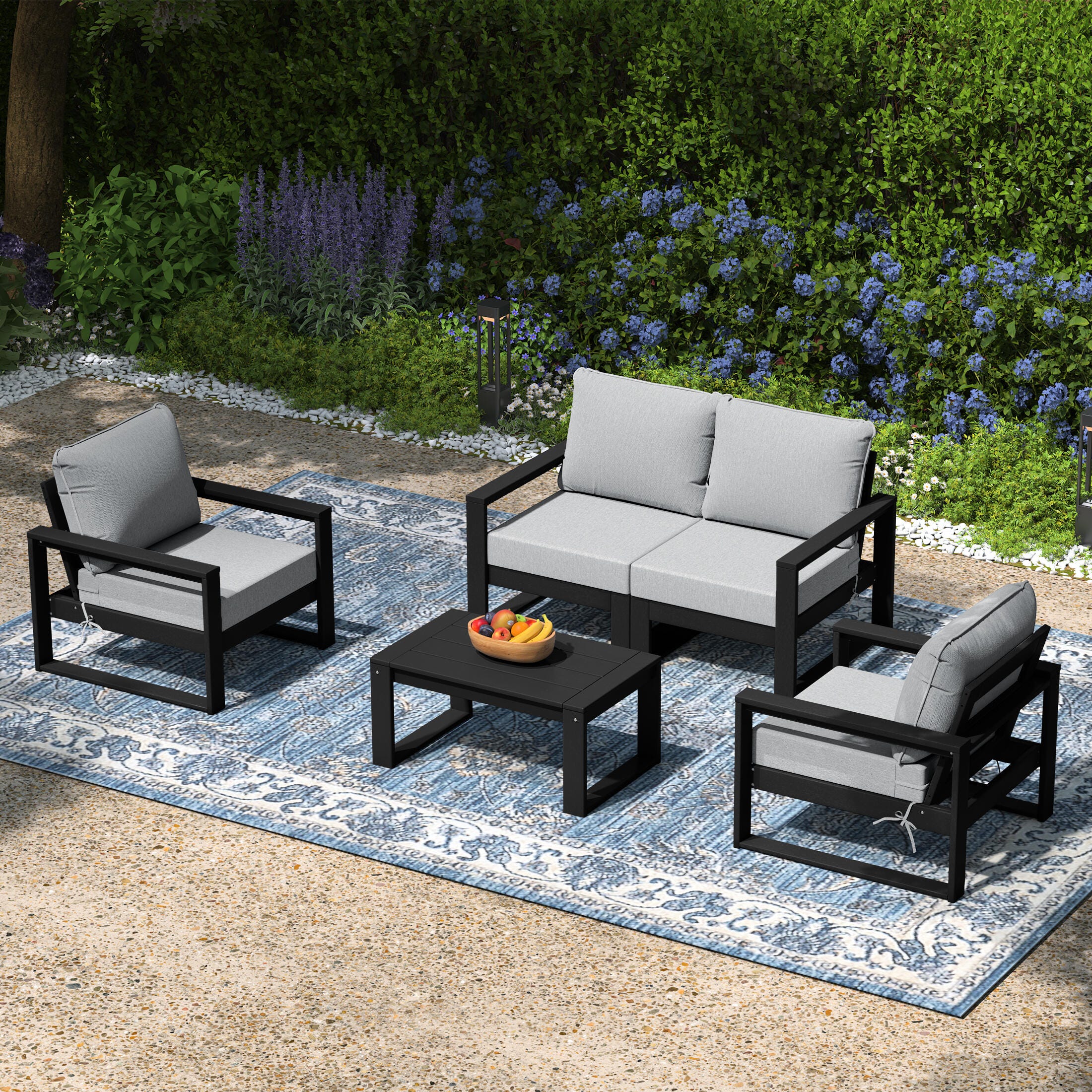 Westin Furniture Endless Solid Outdoor Sofa and 2 Chairs with Coffee Table, Ash Gray, rollover