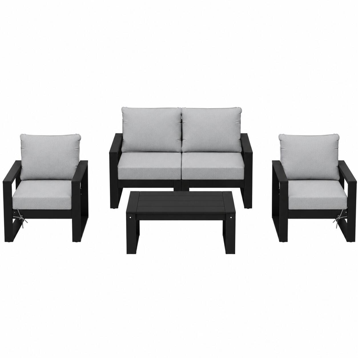 Westin Furniture Endless Solid Outdoor Sofa and 2 Chairs with Coffee Table, Ash Gray, large