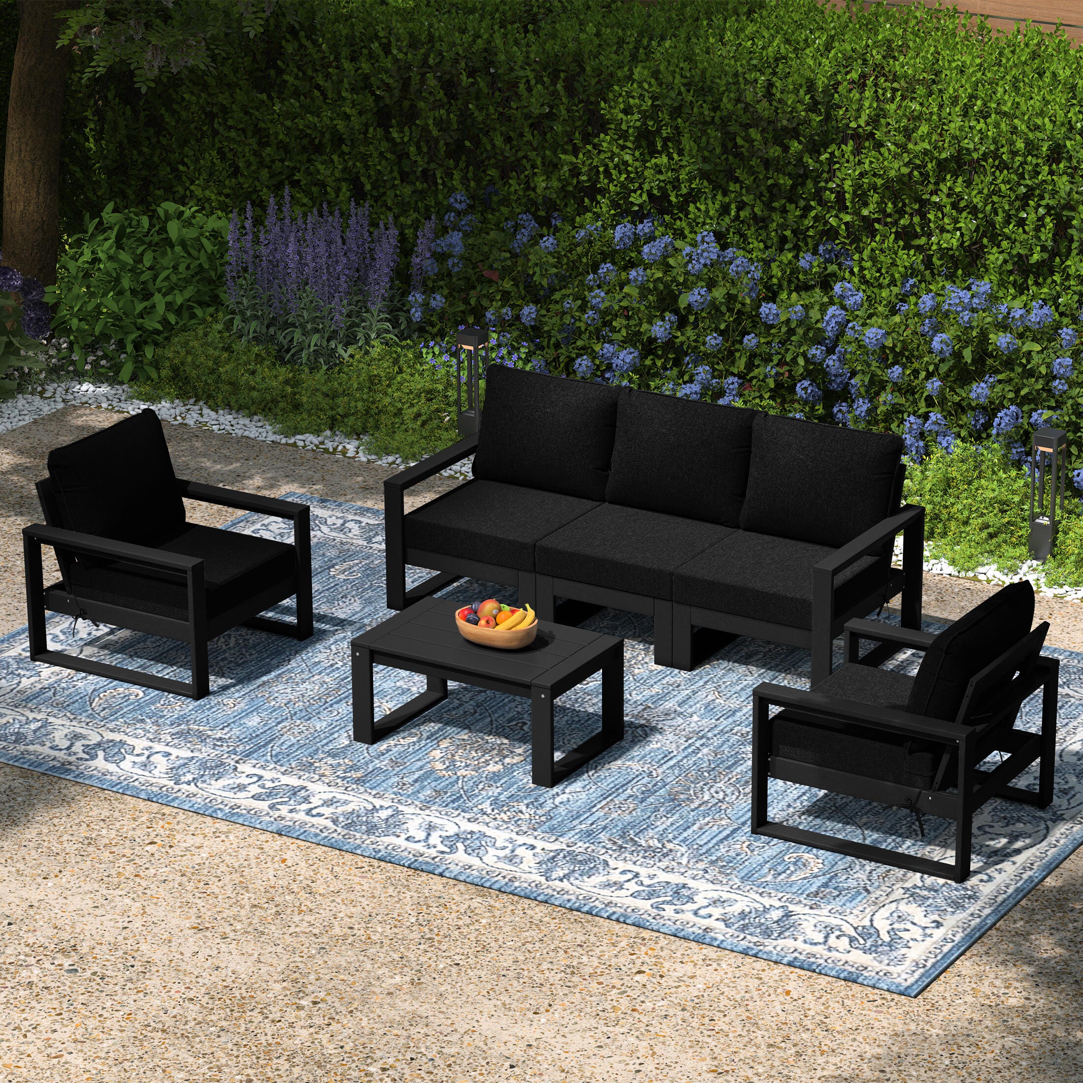 Westin Furniture Endless Outdoor Sofa and 2 Chairs with Coffee Table, Dark Black, rollover