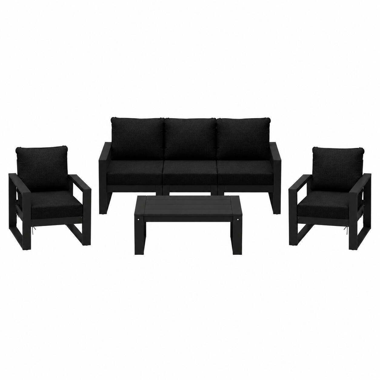 Westin Furniture Endless Outdoor Sofa and 2 Chairs with Coffee Table, Dark Black, large