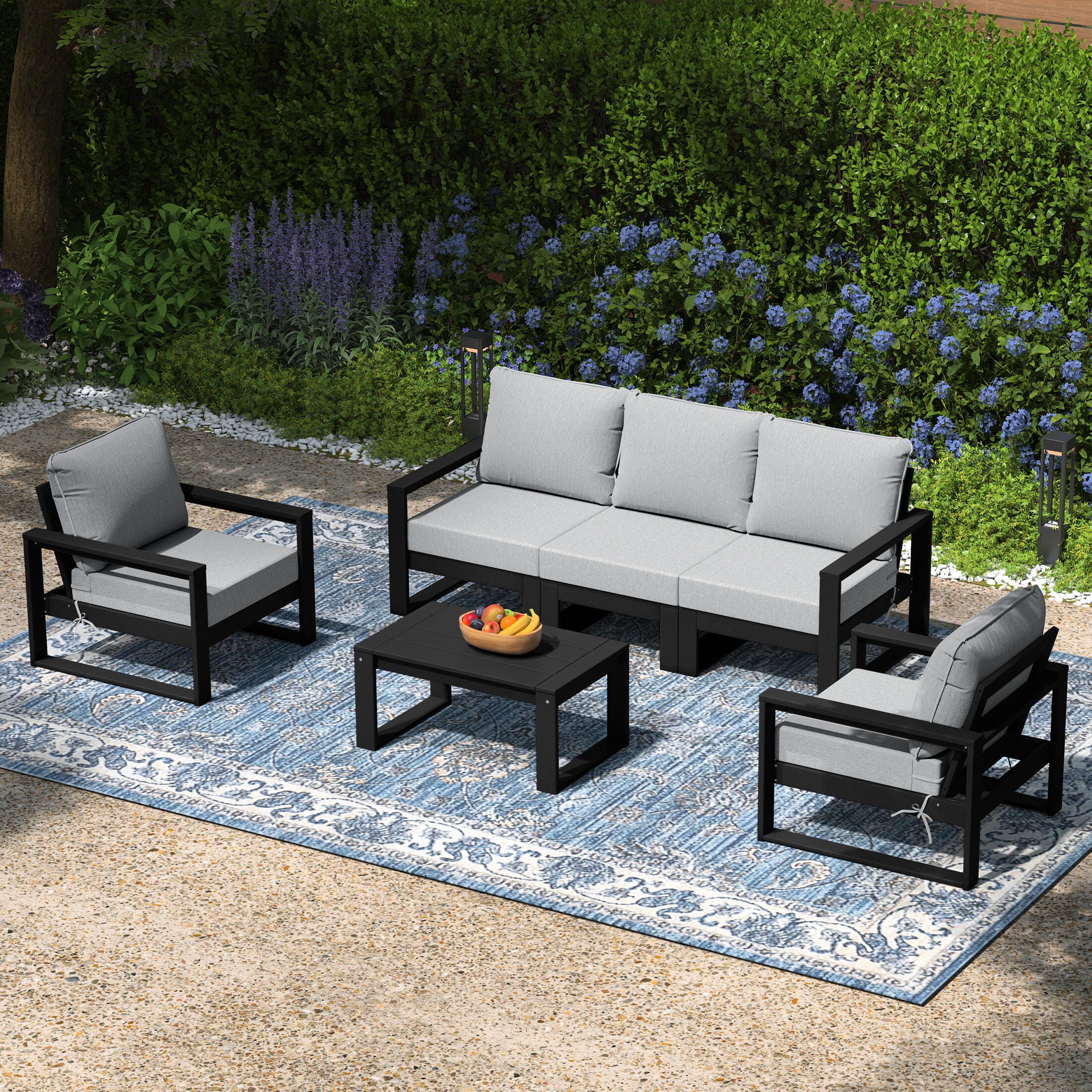 Westin Furniture Endless Outdoor Sofa and 2 Chairs with Coffee Table, Light Gray, large