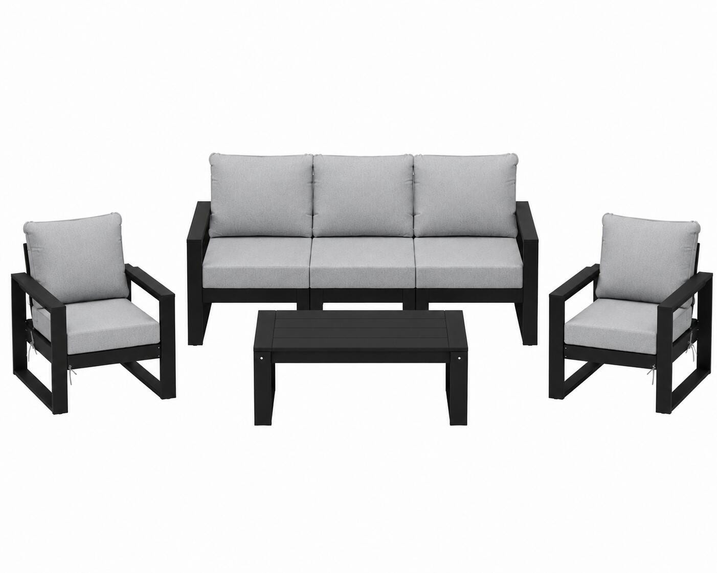 Westin Furniture Endless Outdoor Sofa and 2 Chairs with Coffee Table, Light Gray, large