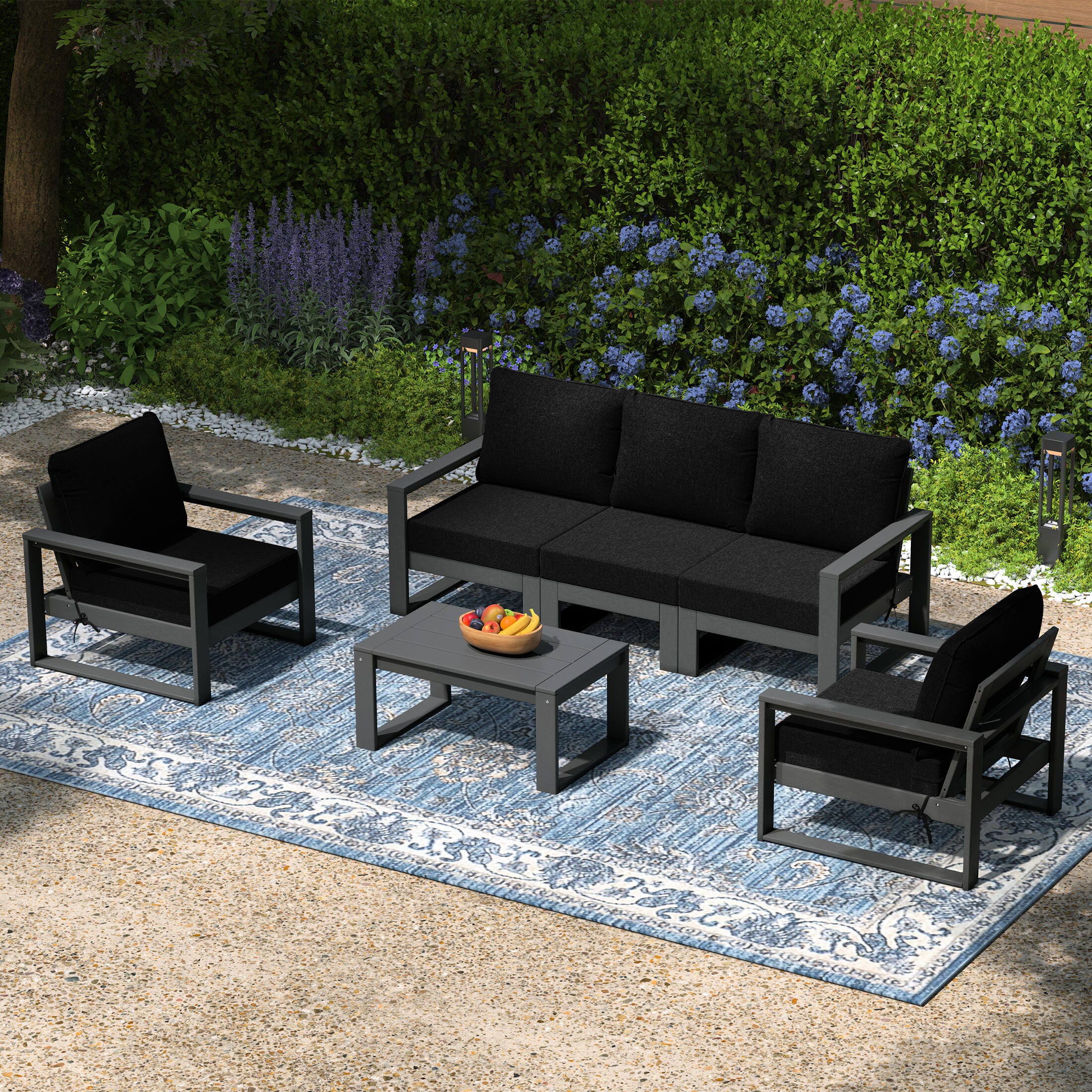Westin Furniture Endless Outdoor Sofa and 2 Chairs with Coffee Table, Black, large
