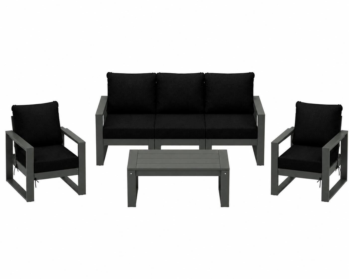 Westin Furniture Endless Outdoor Sofa and 2 Chairs with Coffee Table, Black, large
