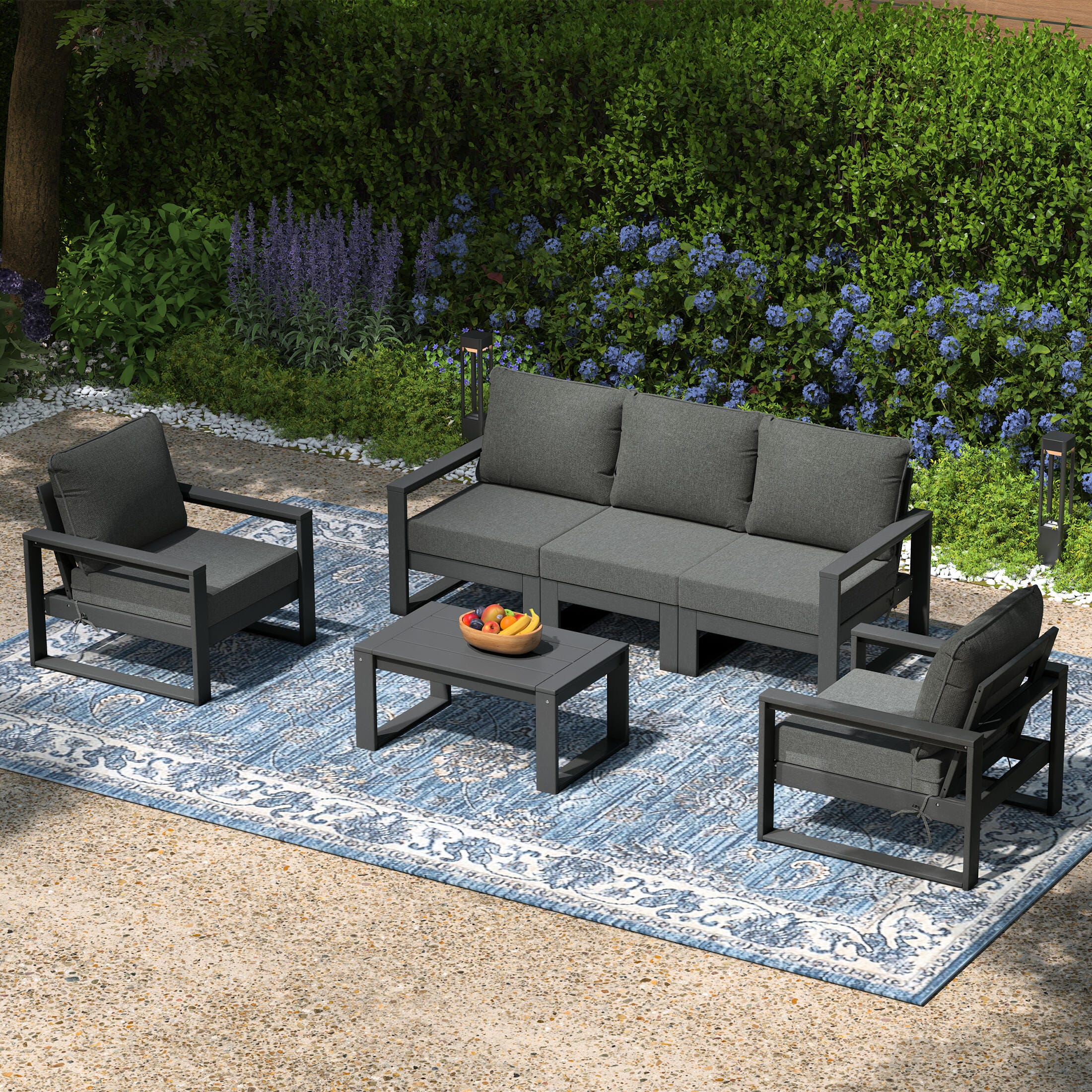 Westin Furniture Endless Outdoor Sofa and 2 Chairs with Coffee Table, Charcoal, large