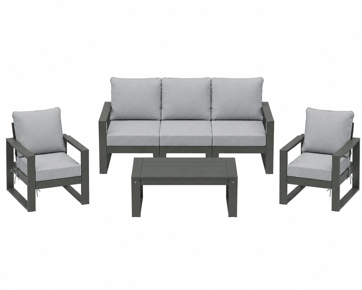 Westin Furniture Endless Outdoor Sofa and 2 Chairs with Coffee Table, Ash Gray, large