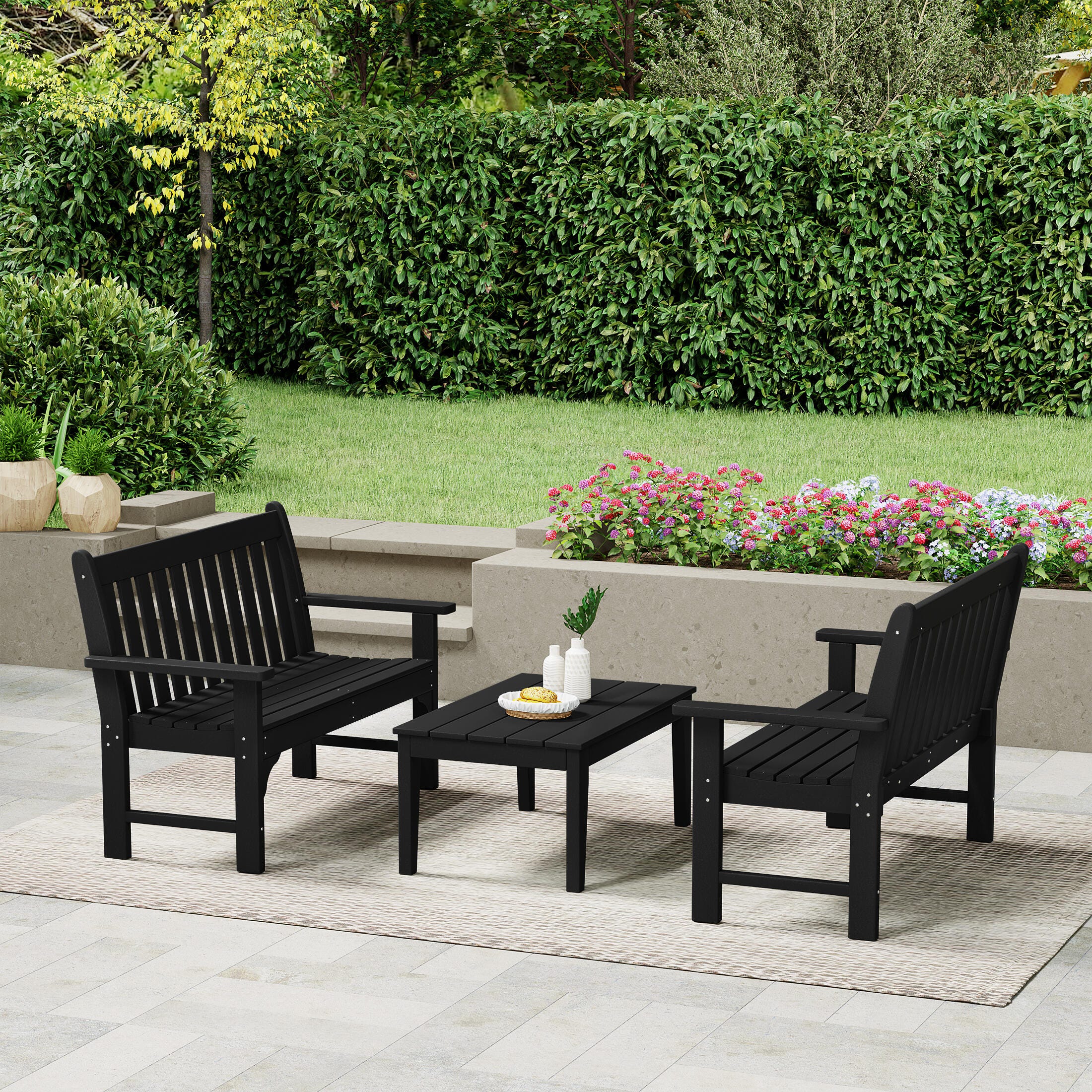 Westin Furniture Laguna Solid Outdoor Conversation Set, Black, rollover