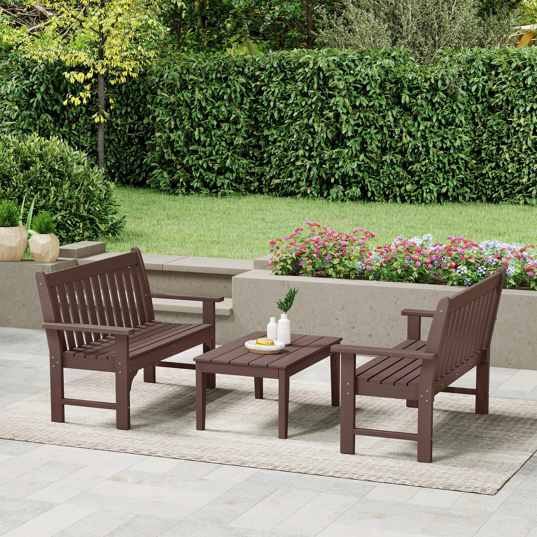 Westin Furniture Laguna Solid Outdoor Conversation Set, Dark Brown, large