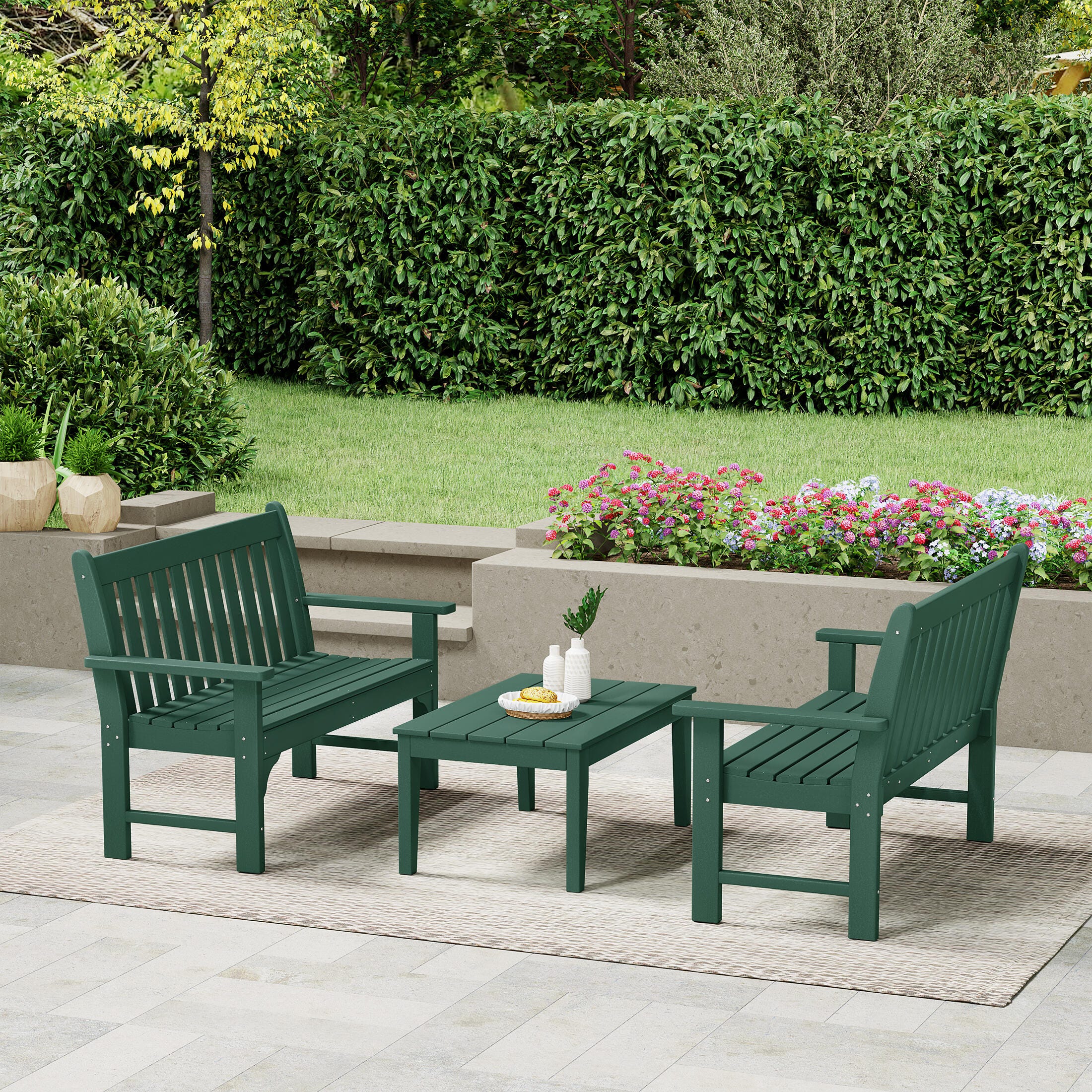 Westin Furniture Laguna Solid Outdoor Conversation Set, Dark Green