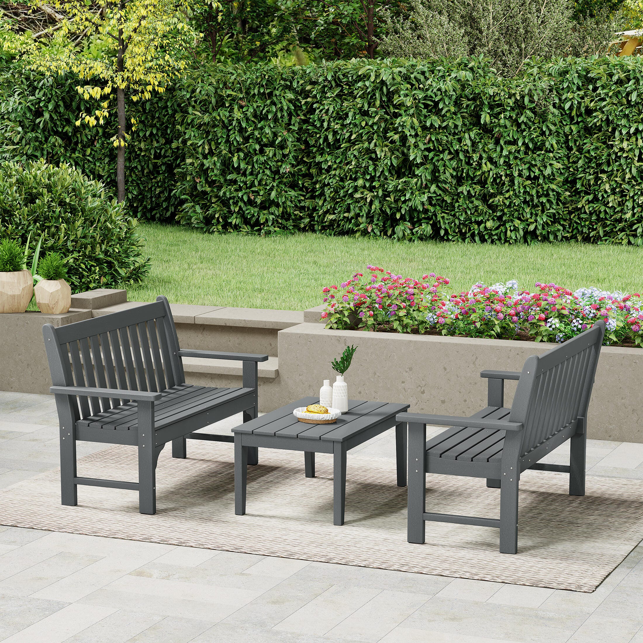 Westin Furniture Laguna Solid Outdoor Conversation Set, Gray, rollover