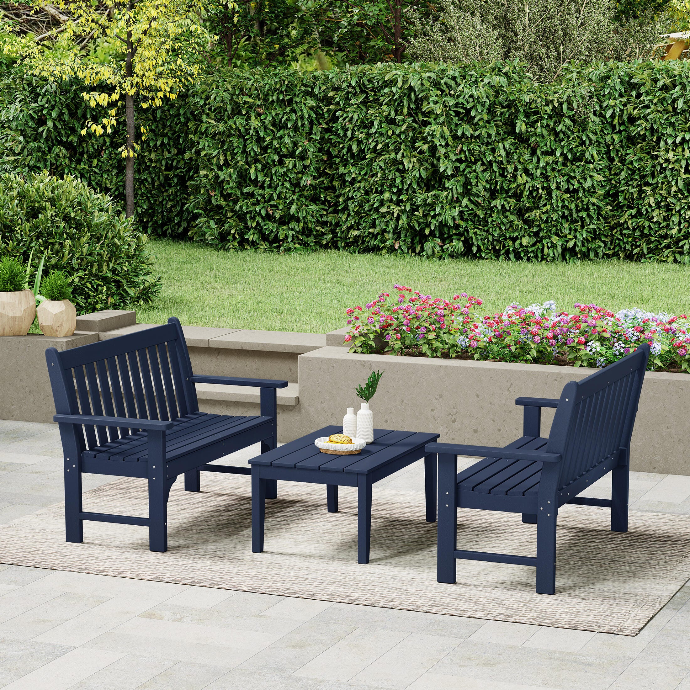 Westin Furniture Laguna Solid Outdoor Conversation Set, Navy Blue, large