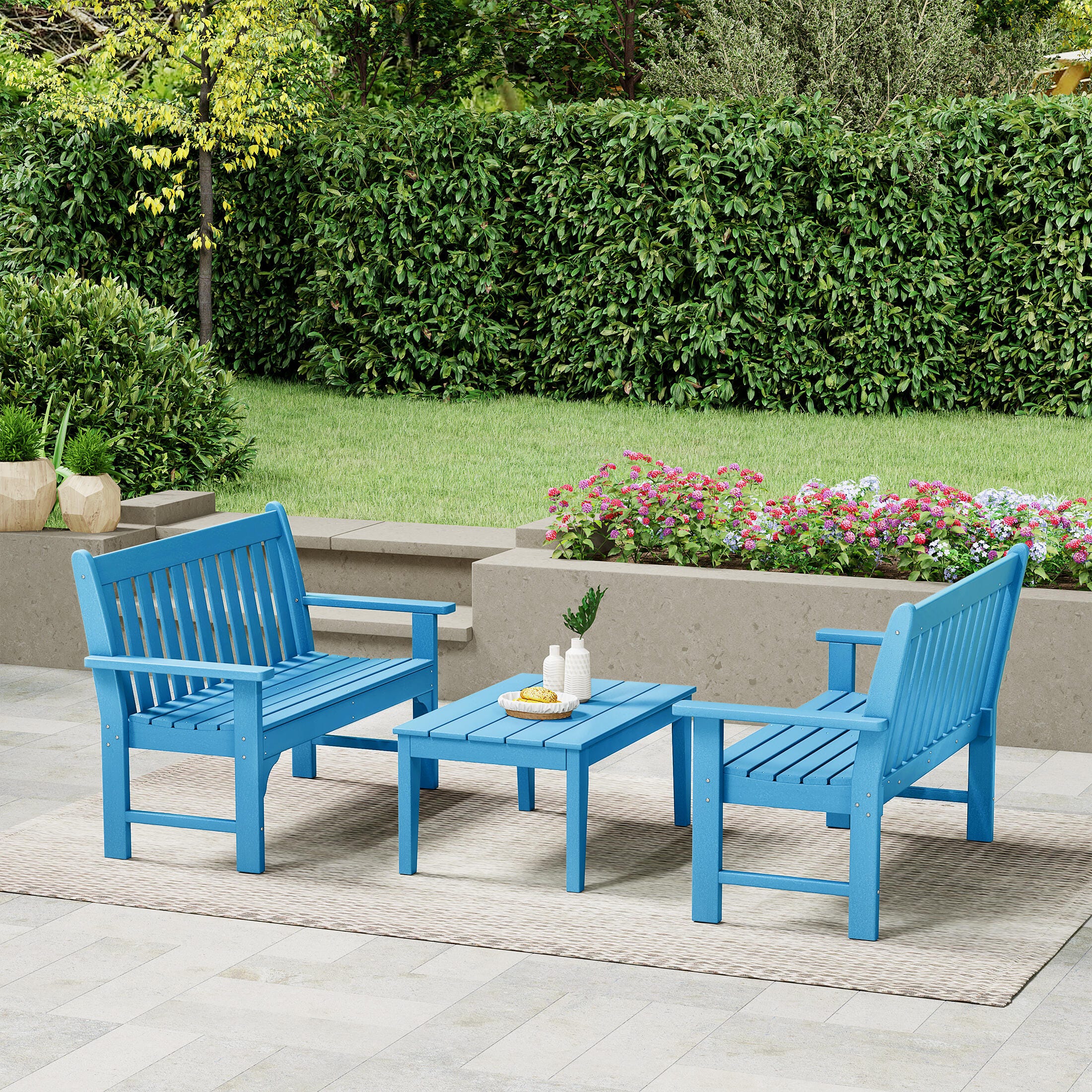 Westin Furniture Laguna Solid Outdoor Conversation Set, Pacific Blue, rollover