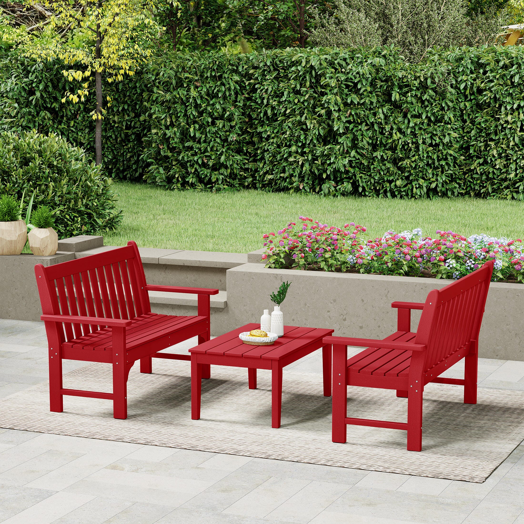 Westin Furniture Laguna Solid Outdoor Conversation Set, Red, rollover