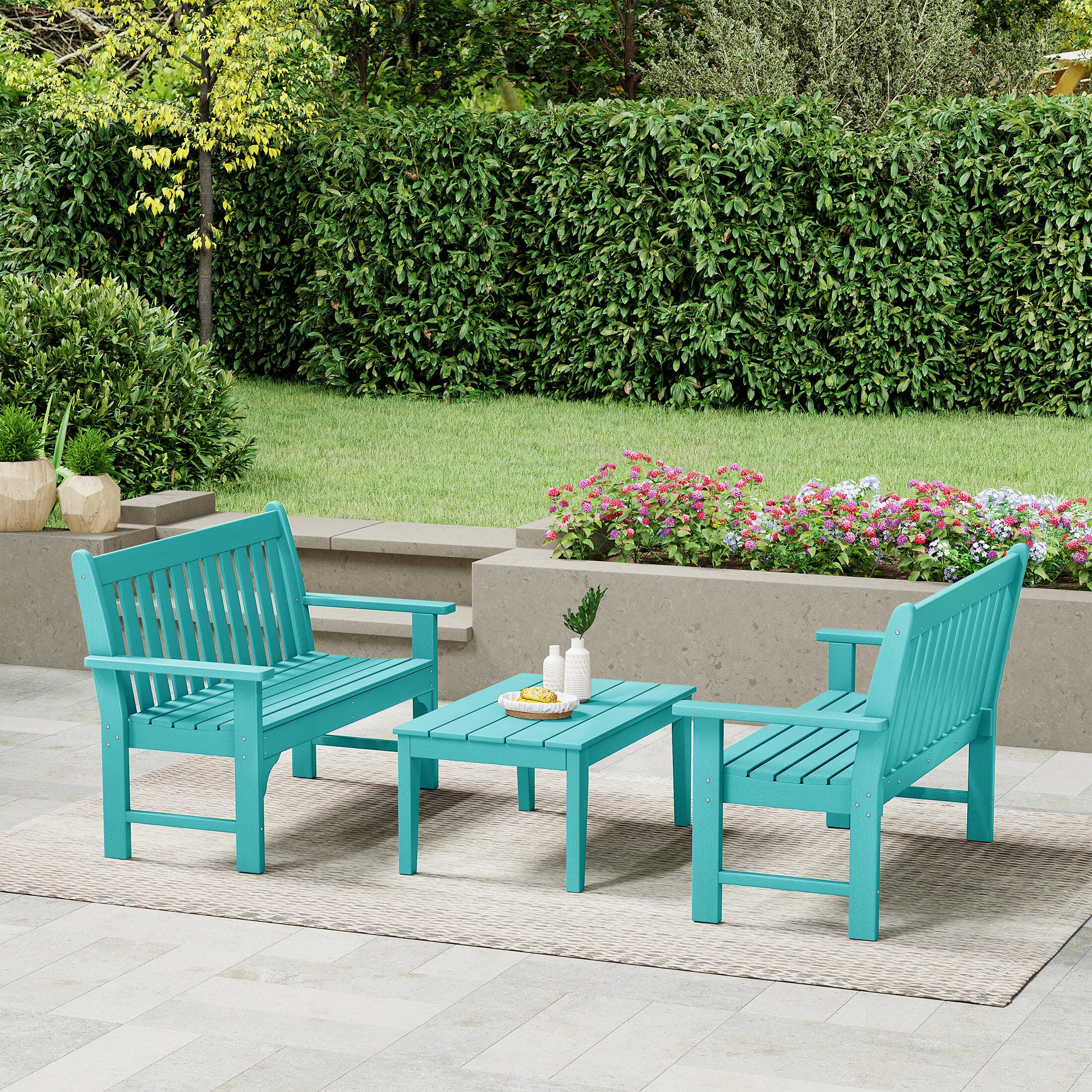 Westin Furniture Laguna Solid Outdoor Conversation Set, Turquoise, large