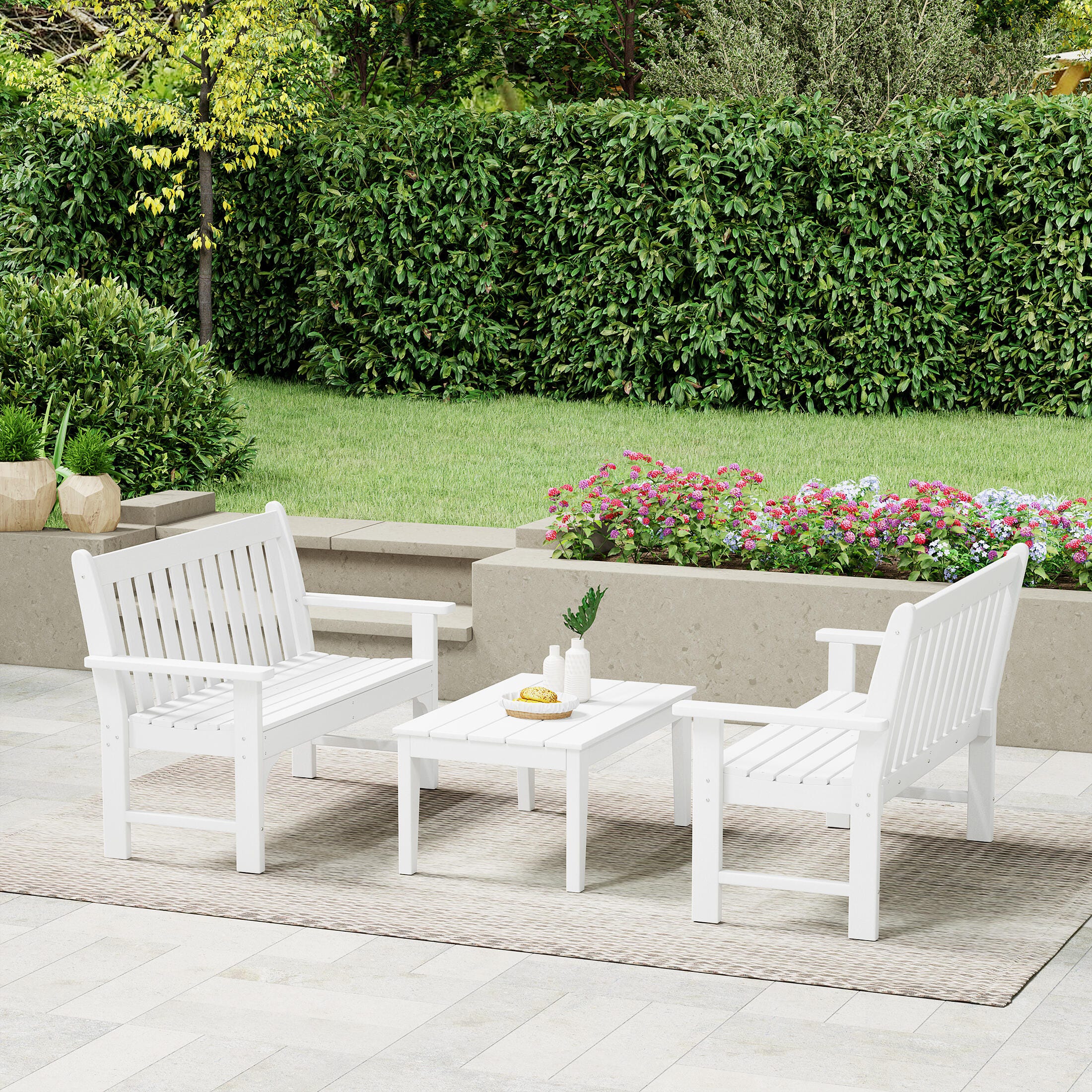 Westin Furniture Laguna Solid Outdoor Conversation Set, White, rollover