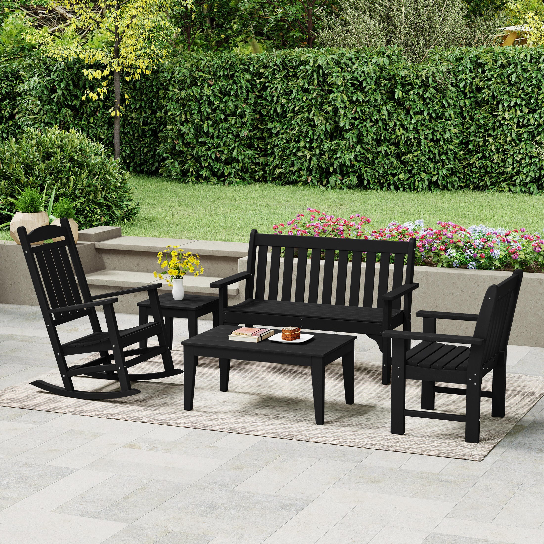 Westin Furniture Laguna Outdoor Conversation Set, Black, rollover