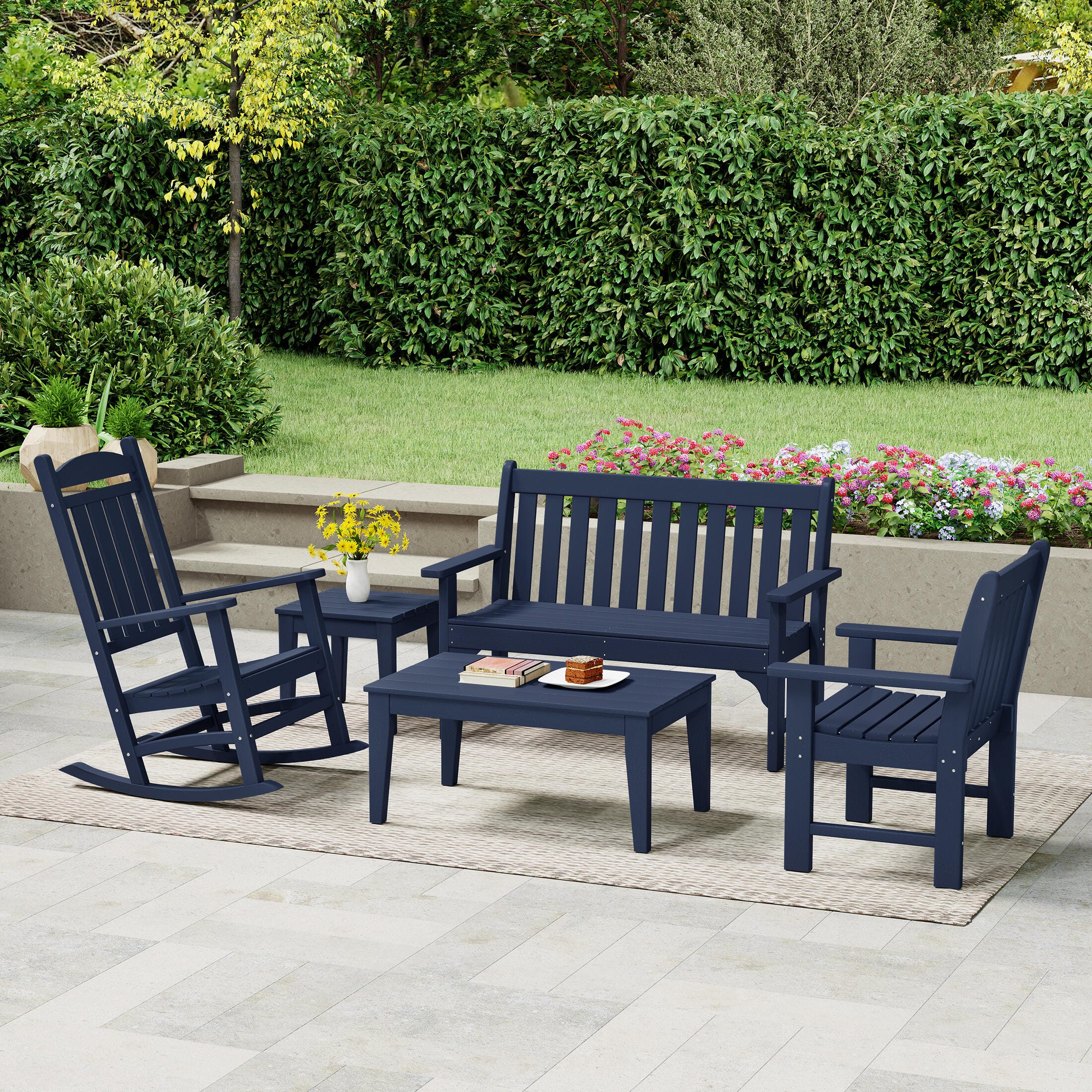 Westin Furniture Laguna Outdoor Conversation Set, Navy Blue, rollover