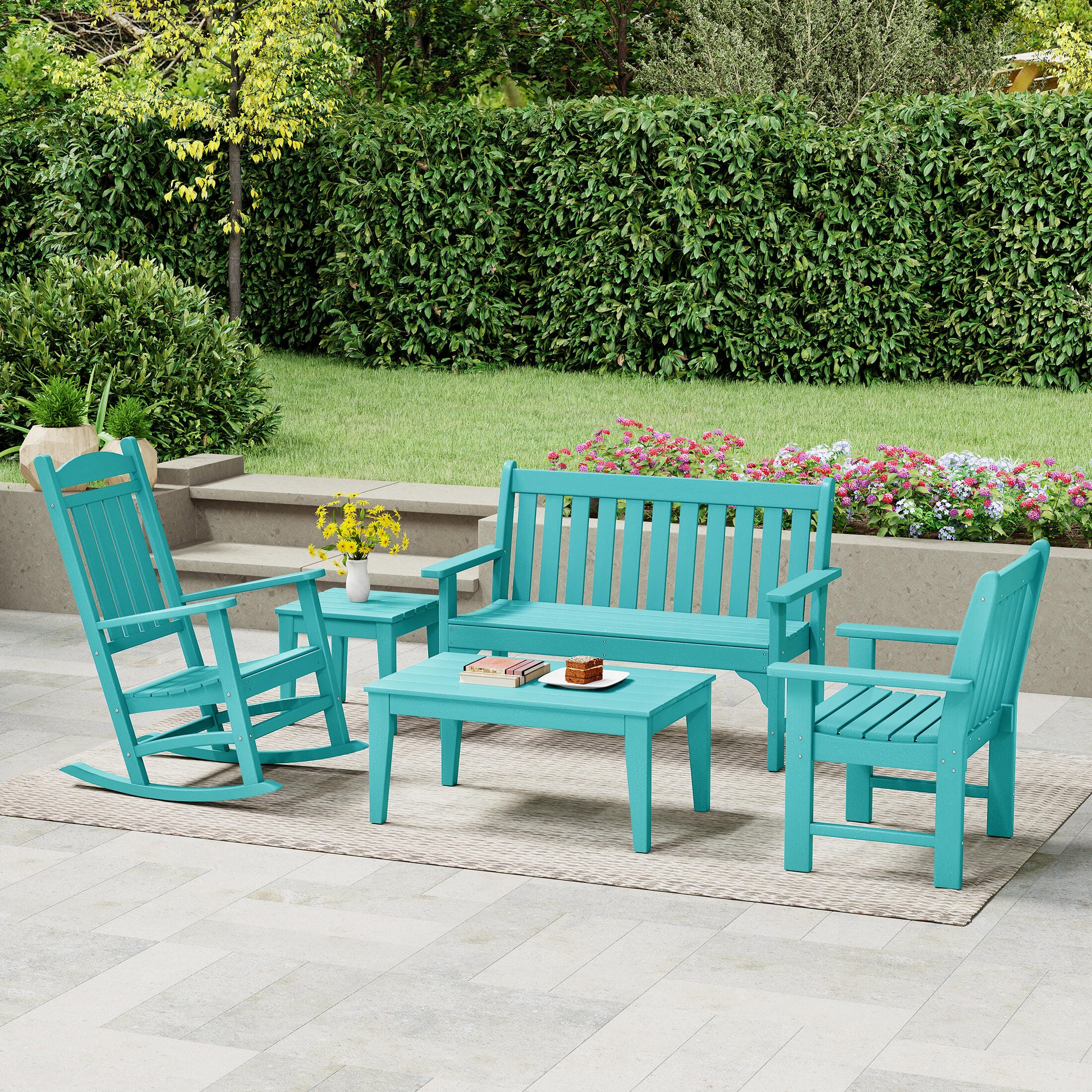 Westin Furniture Laguna Outdoor Conversation Set, Turquoise, large