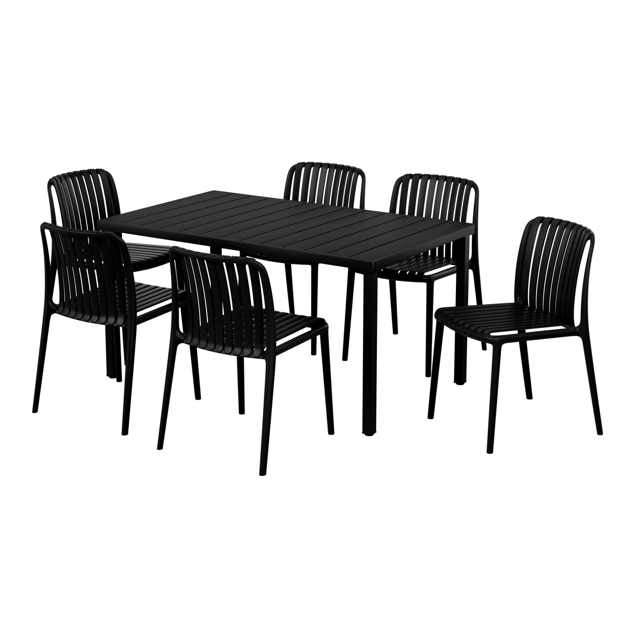 Westin Furniture Harlow Rectangular Outdoor Dining Table and 6 Chairs, Black, large