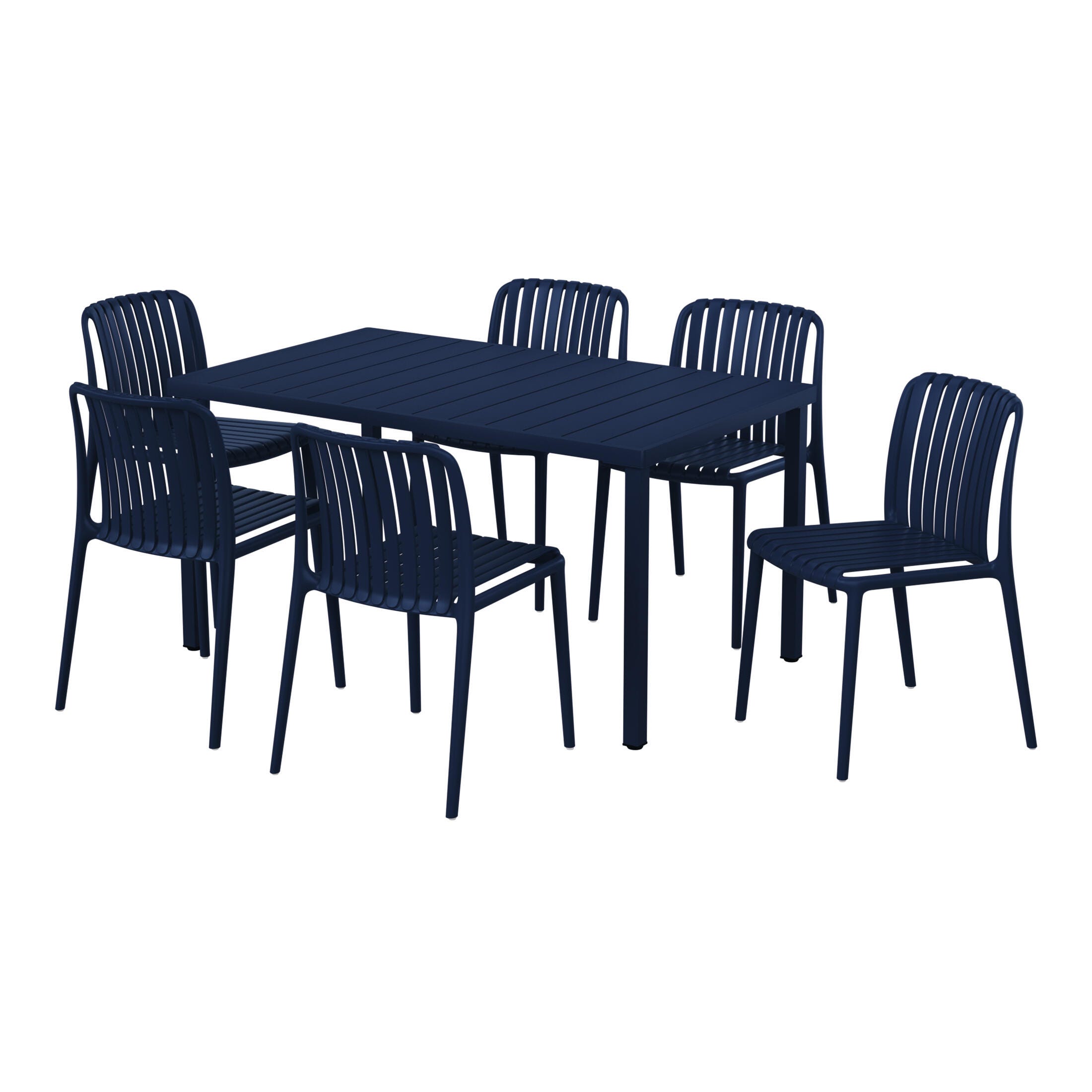 Westin Furniture Harlow Rectangular Outdoor Dining Table and 6 Chairs, Navy Blue, large