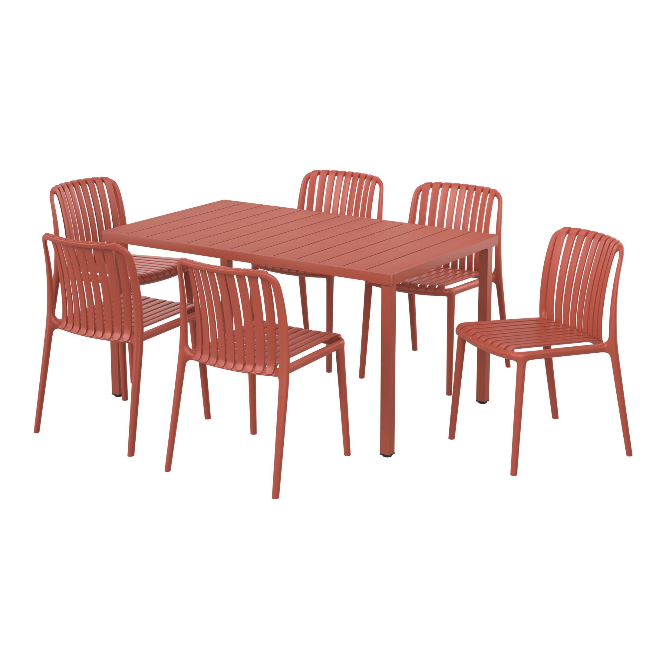 Westin Furniture Harlow Rectangular Outdoor Dining Table and 6 Chairs, Red, large