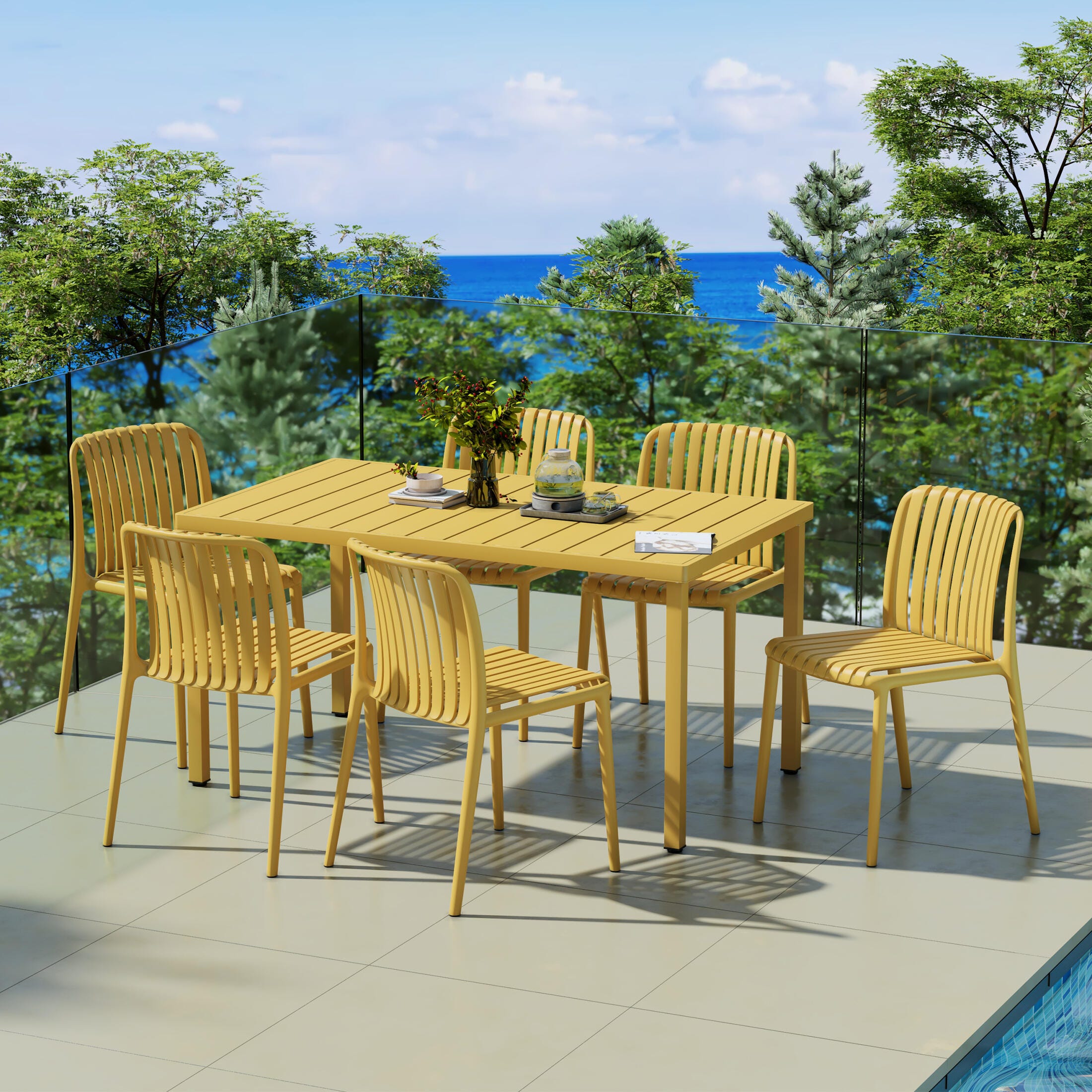 Westin Furniture Harlow Rectangular Outdoor Dining Table and 6 Chairs, Yellow, rollover