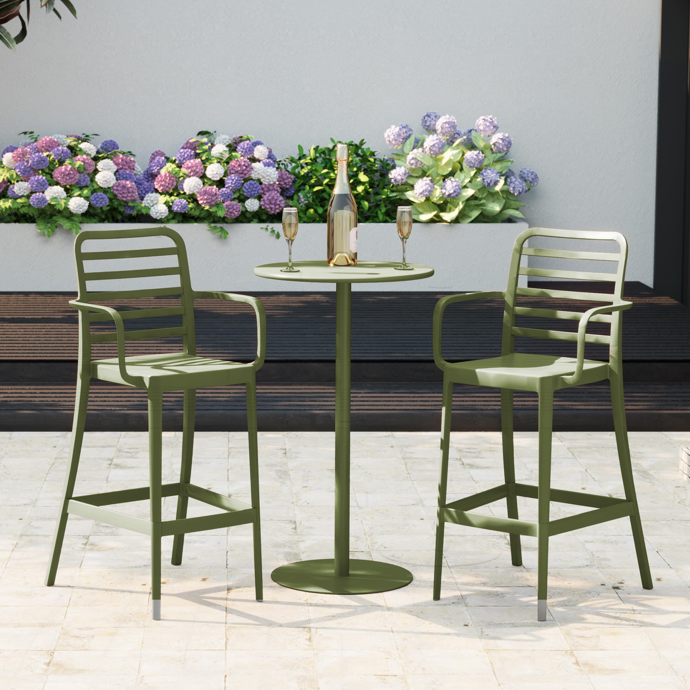Westin Furniture Solene Outdoor Bar Table and 2 Barstools, Olive Green, rollover