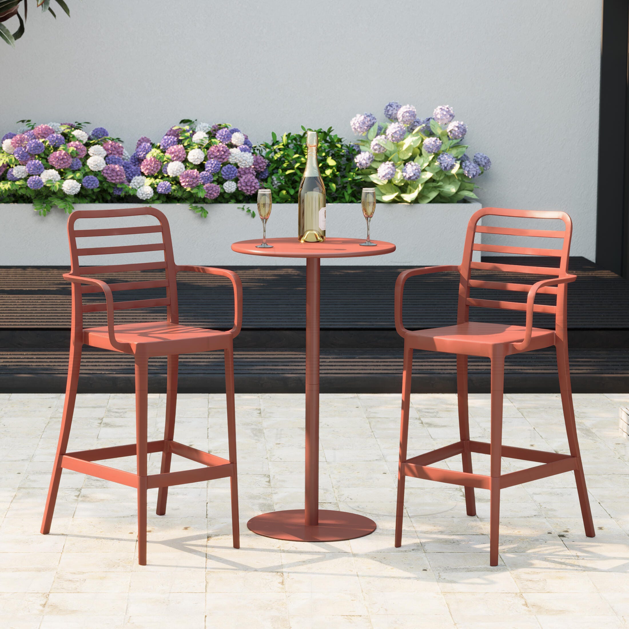Westin Furniture Solene Outdoor Bar Table and 2 Barstools, Red, rollover