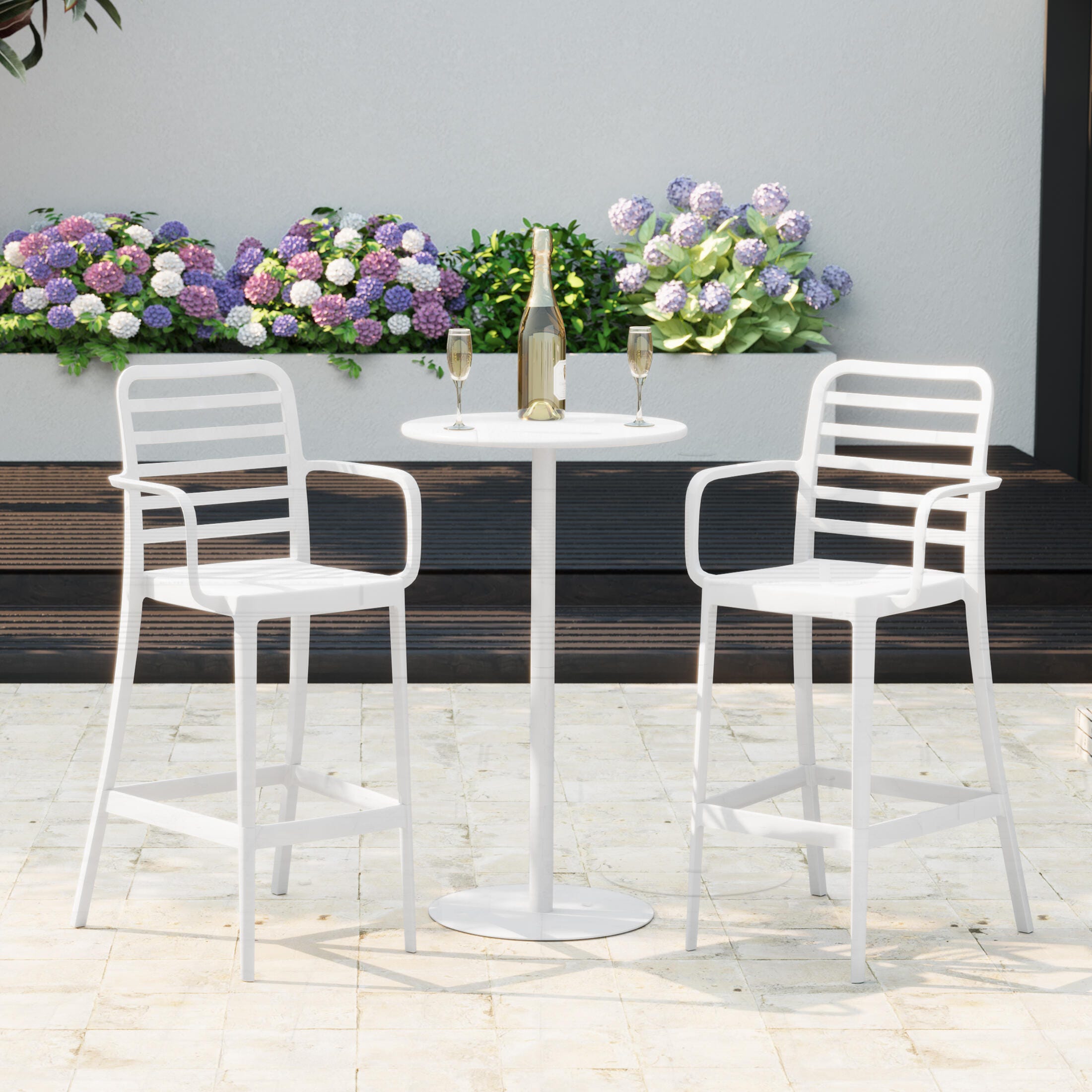 Westin Furniture Solene Outdoor Bar Table and 2 Barstools, White, rollover