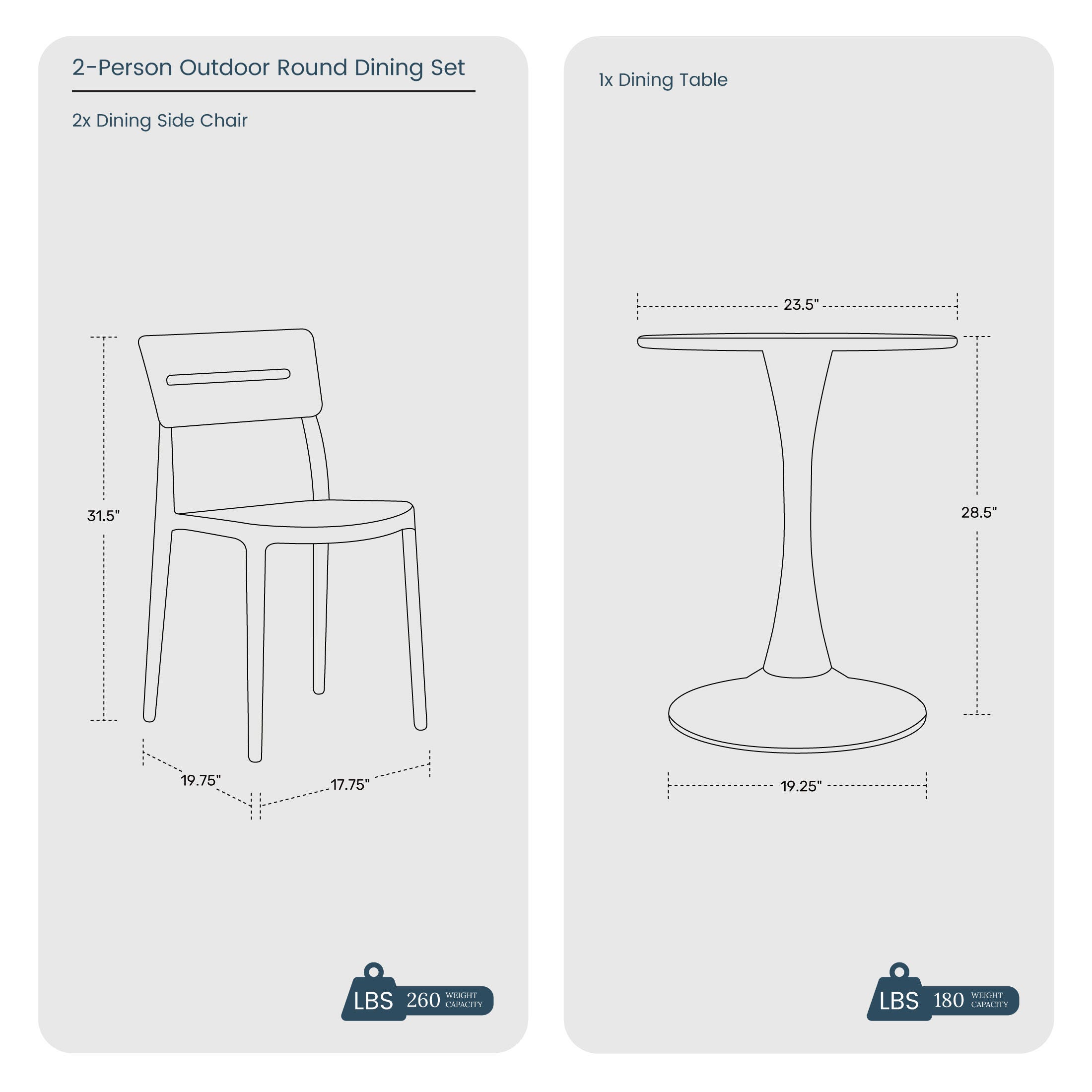 Westin Furniture Meadow Round Outdoor Dining Table and 2 Chairs, White, large